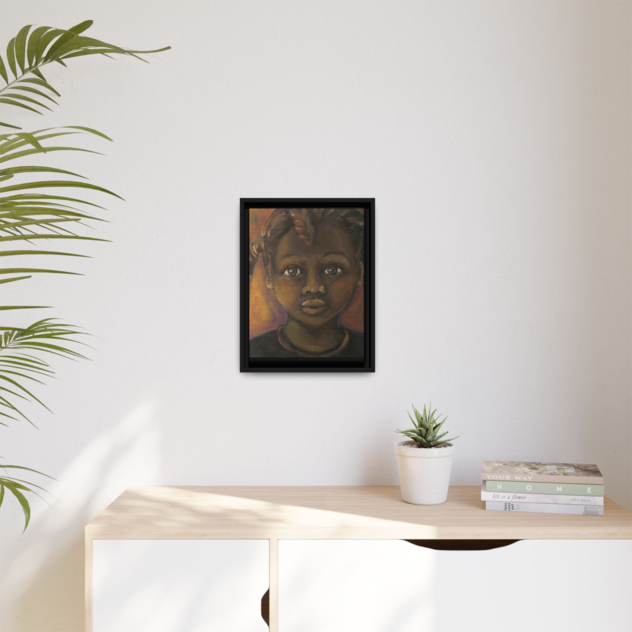 Framed Matte Canvas Portrait – African American Child Wall Art, Warm Earthtone Nursery Décor