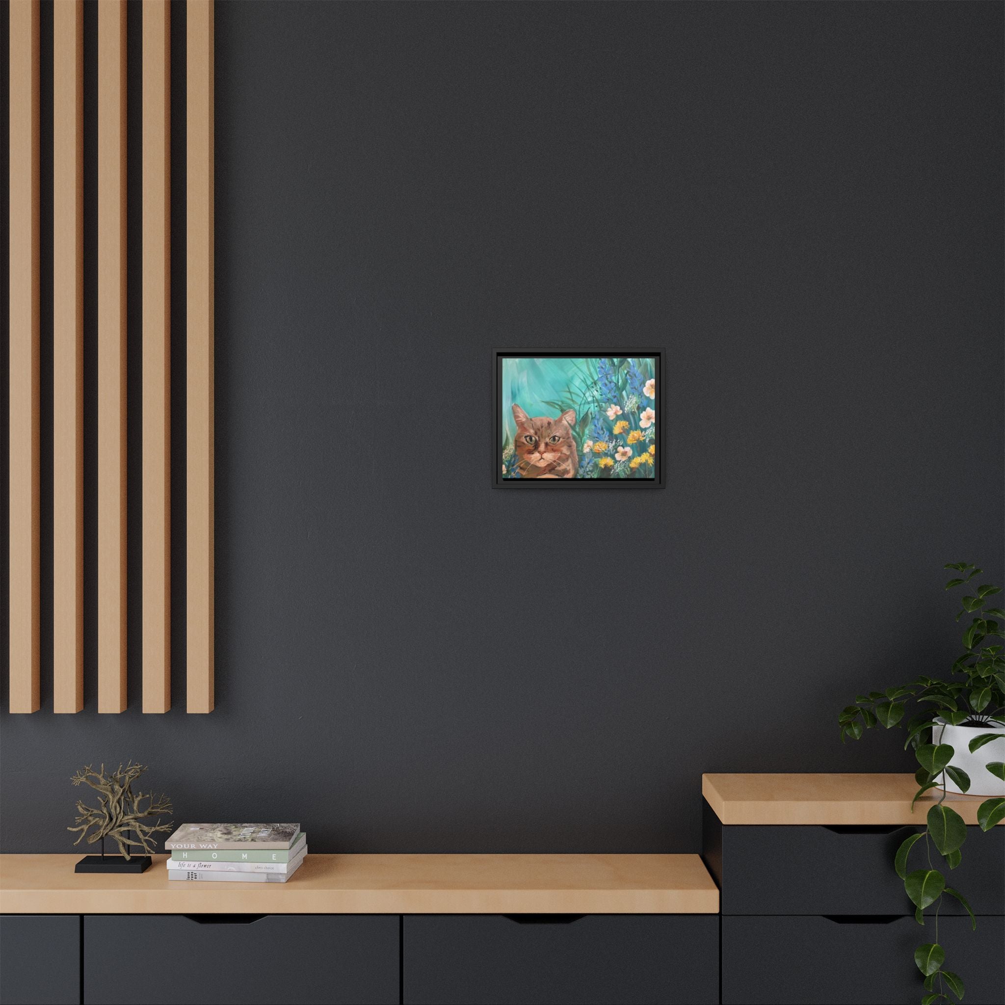 Framed Cat Portrait Canvas — Floral Wall Art