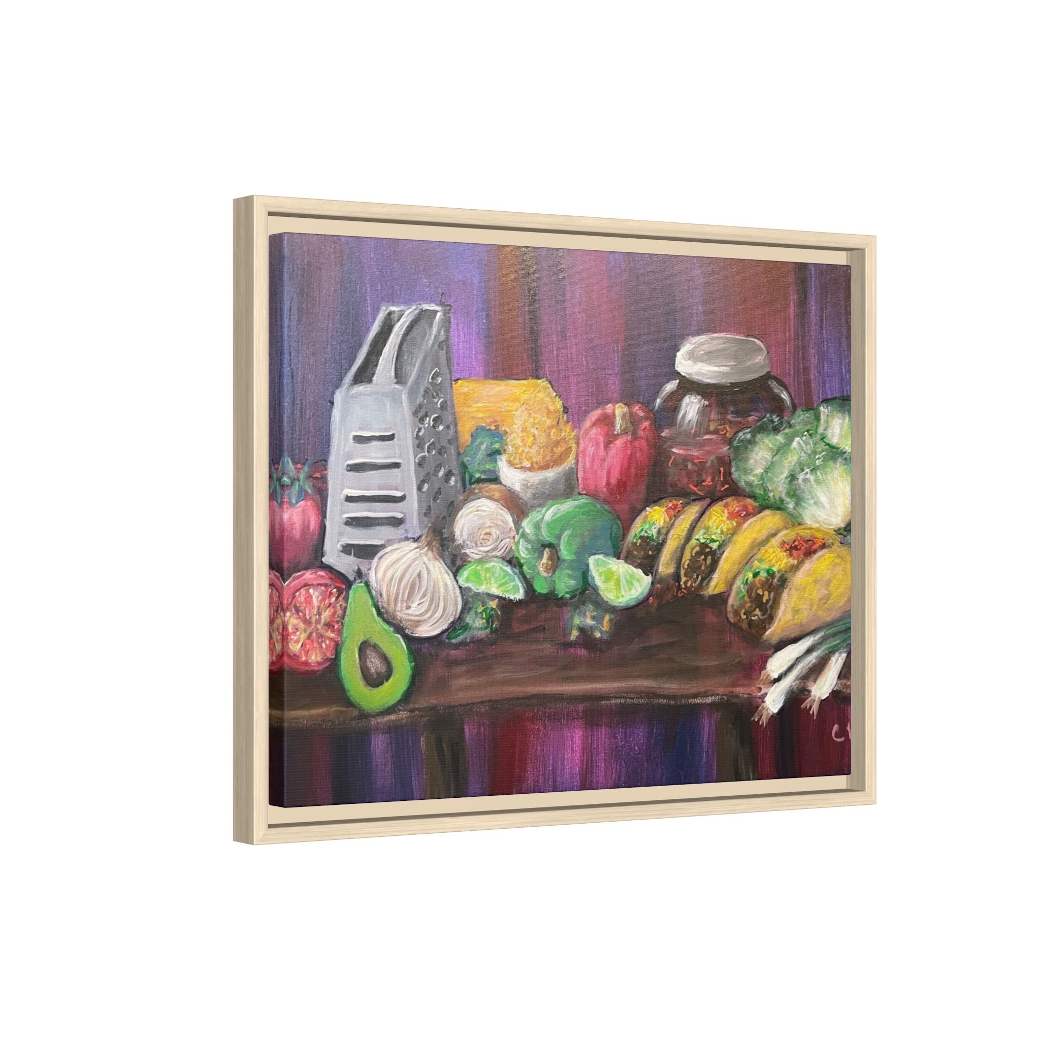 Taco Tuesday Framed Matte Canvas: Colorful Kitchen Still Life Painting