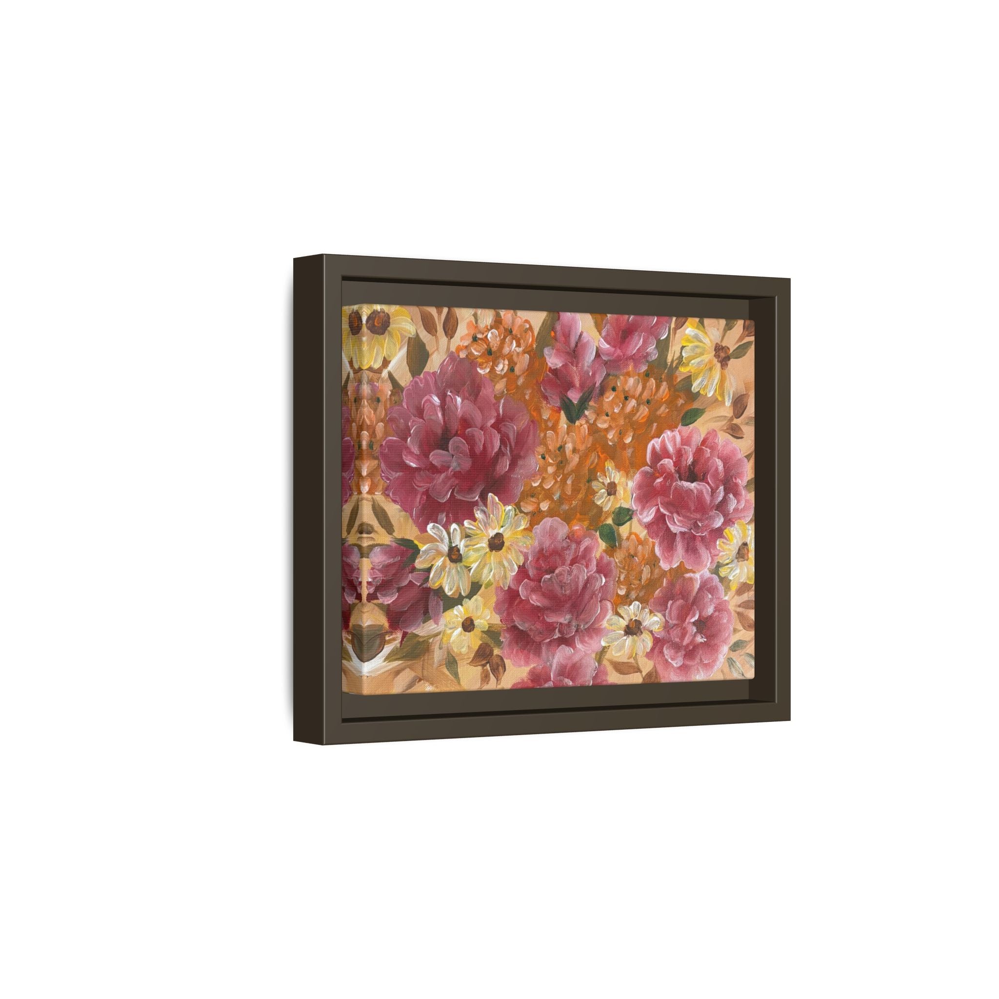 Warm Framed Floral Canvas Print — Vintage Pink Peonies Wall Art
