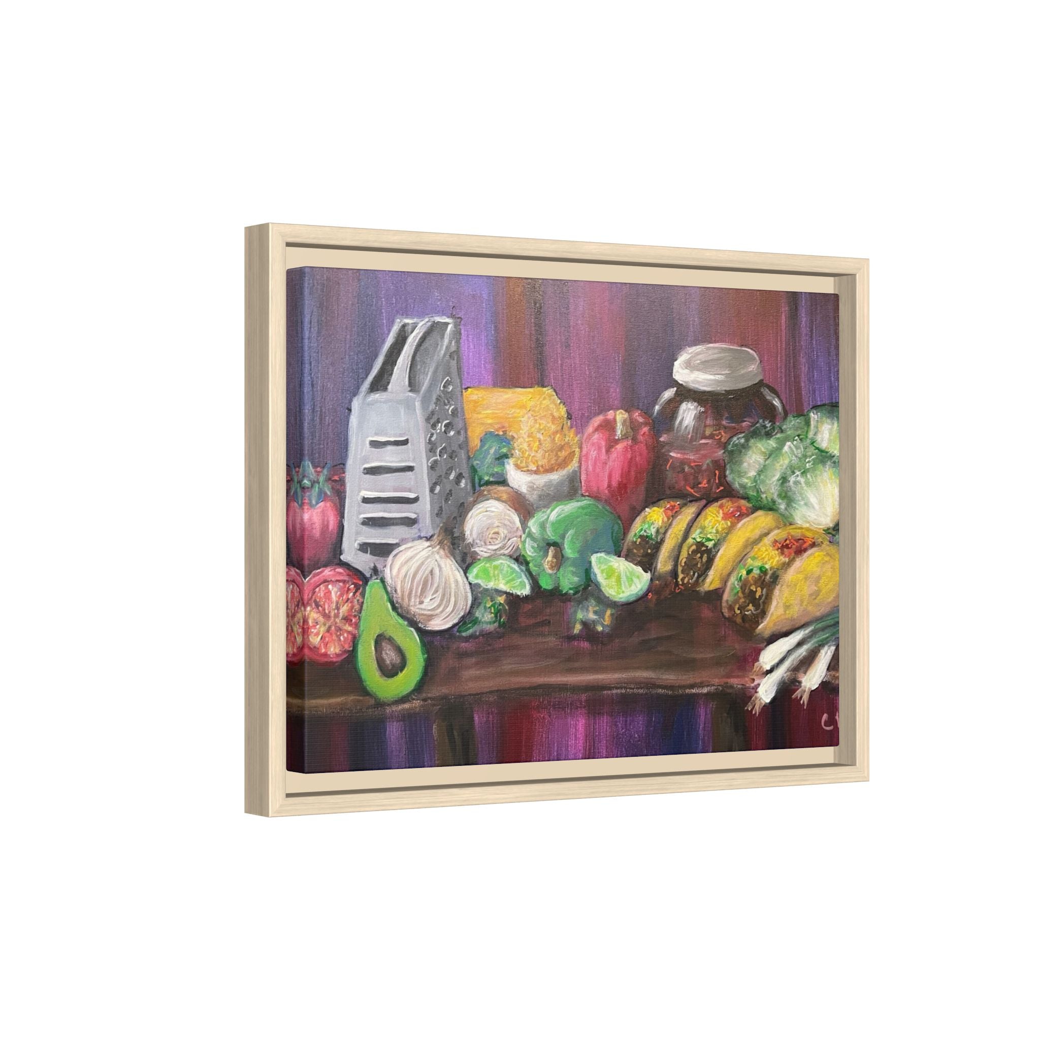Taco Tuesday Framed Matte Canvas: Colorful Kitchen Still Life Painting