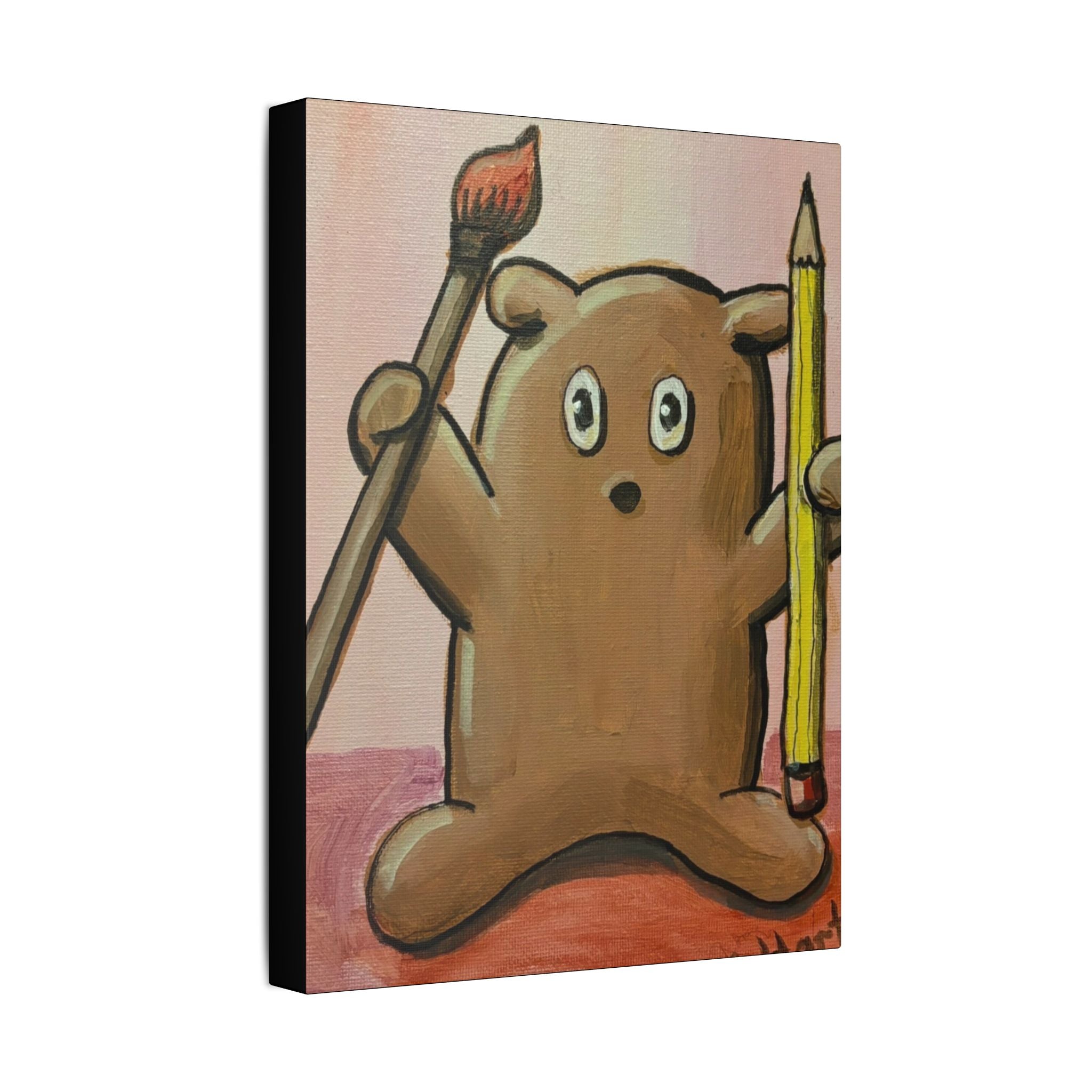 Cute Bear Artist Canvas Print — Whimsical Kids Room Wall Art