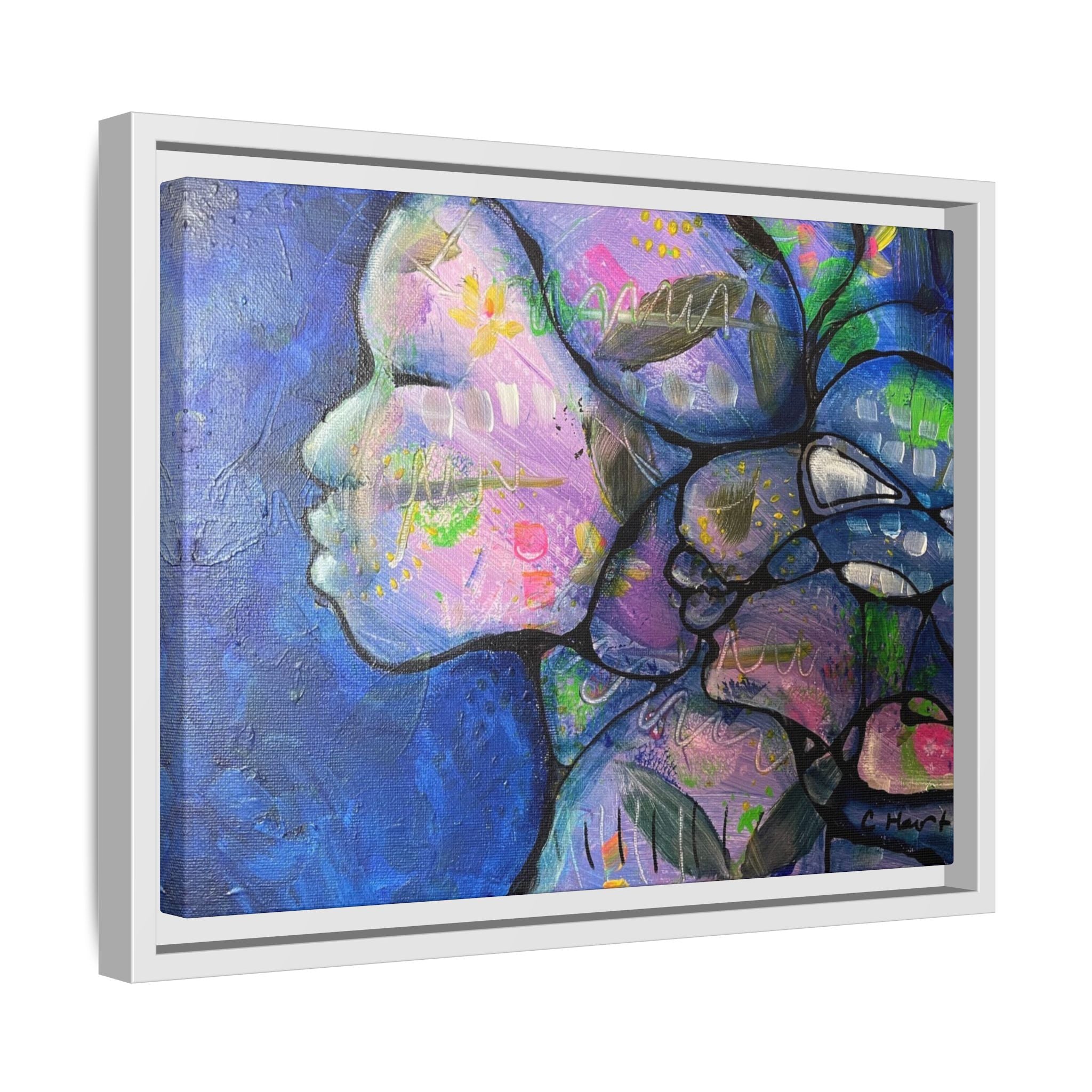 Abstract Woman Framed Matte Canvas Art — Colorful Abstract Profile Portrait