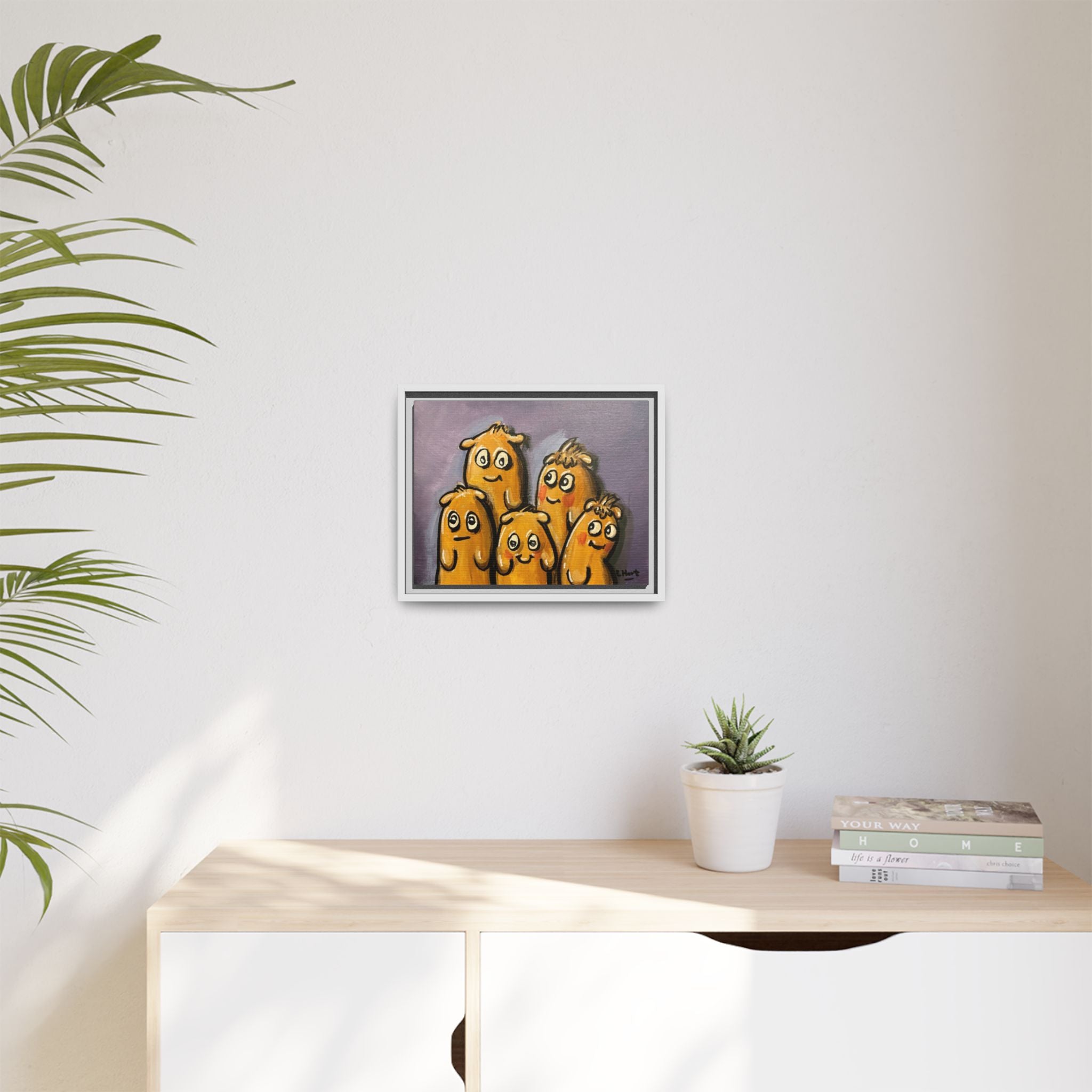 Whimsical Family Monsters Matte Canvas Framed Wall Art