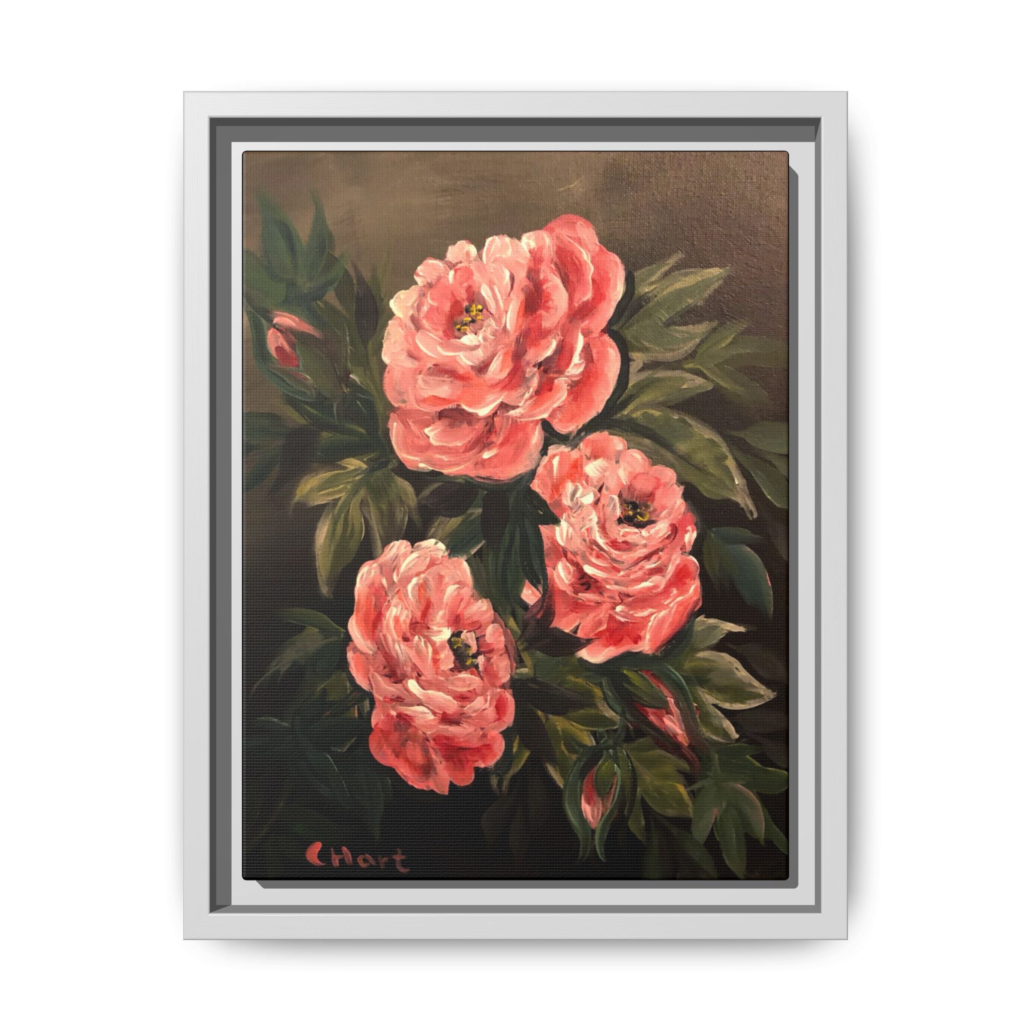Framed Floral Canvas Art — Pink Peonies Matte Print