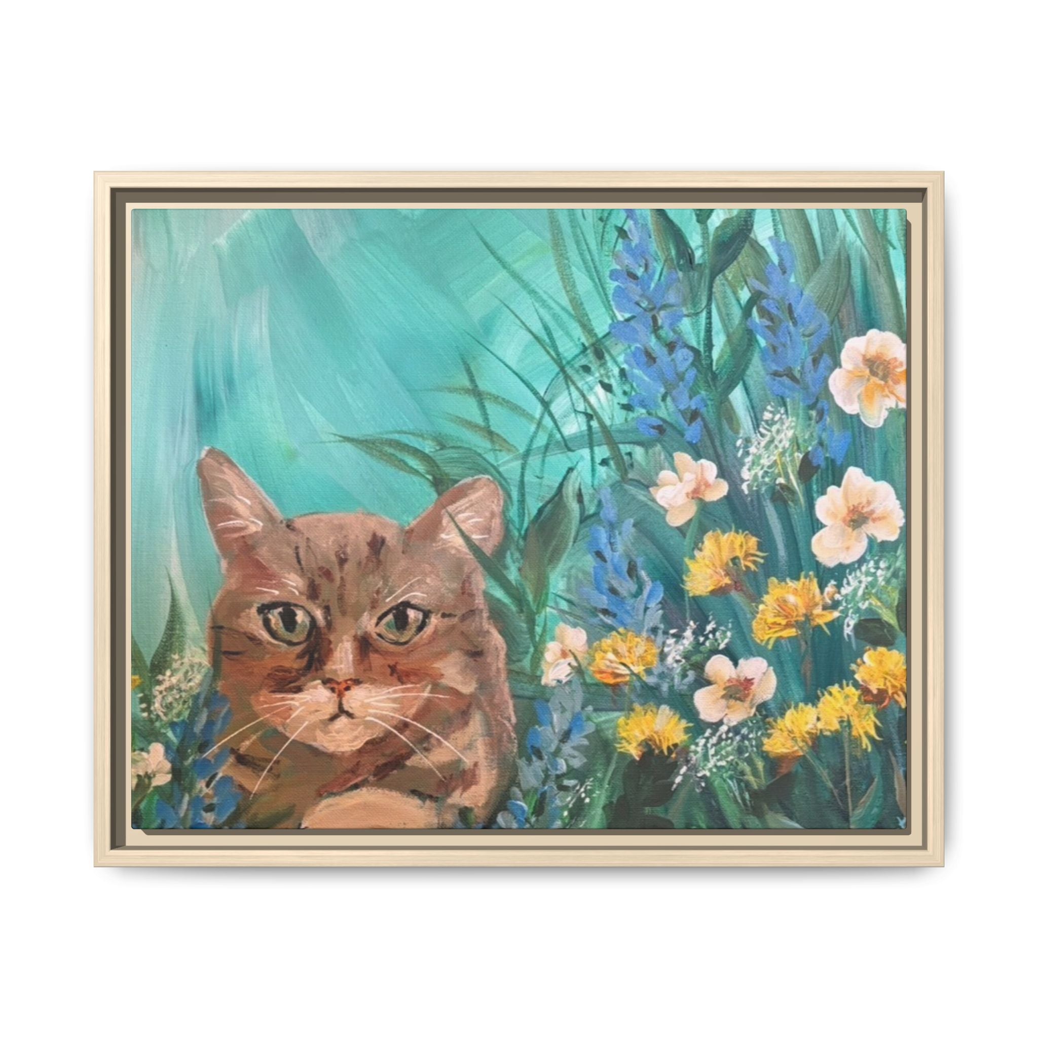 Framed Cat Portrait Canvas — Floral Wall Art