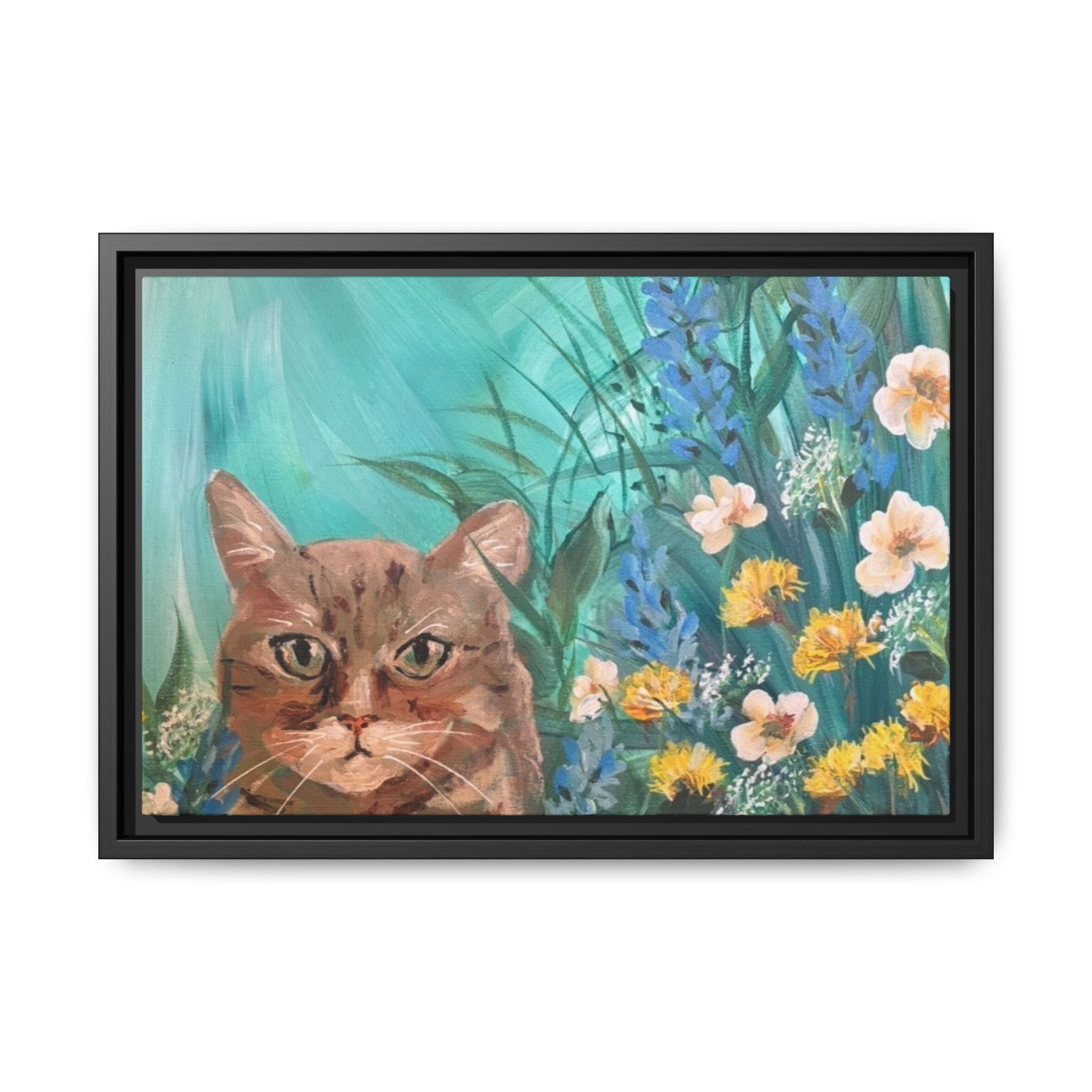 Framed Cat Portrait Canvas — Floral Wall Art