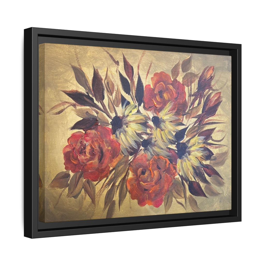 Framed Floral Canvas Wall Art — Vintage Rose Bouquet Matte Print