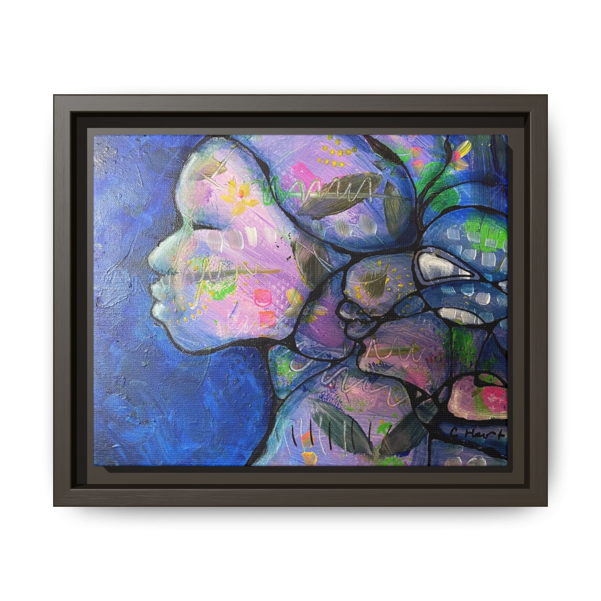 Abstract Woman Framed Matte Canvas Art — Colorful Abstract Profile Portrait