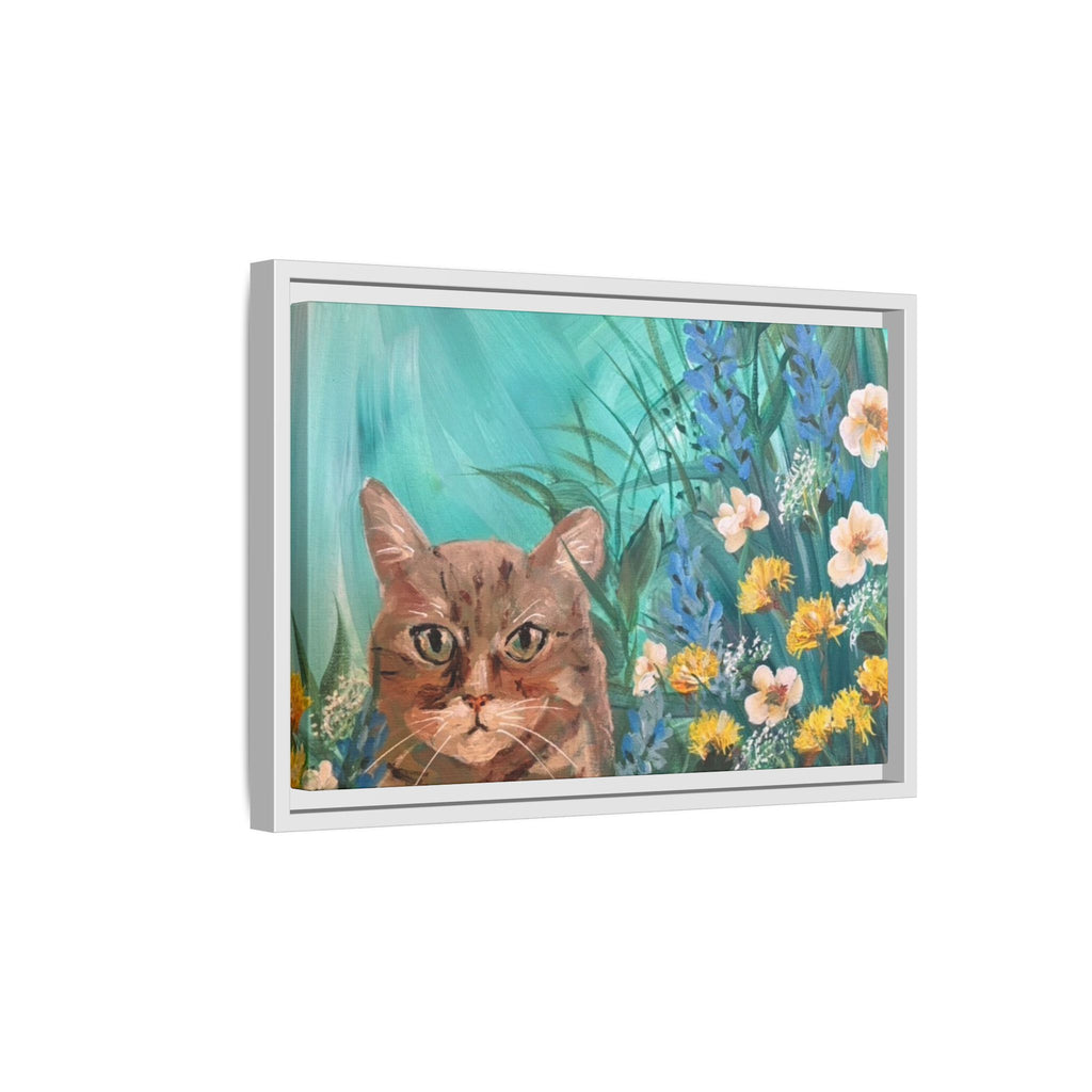 Framed Cat Portrait Canvas — Floral Wall Art