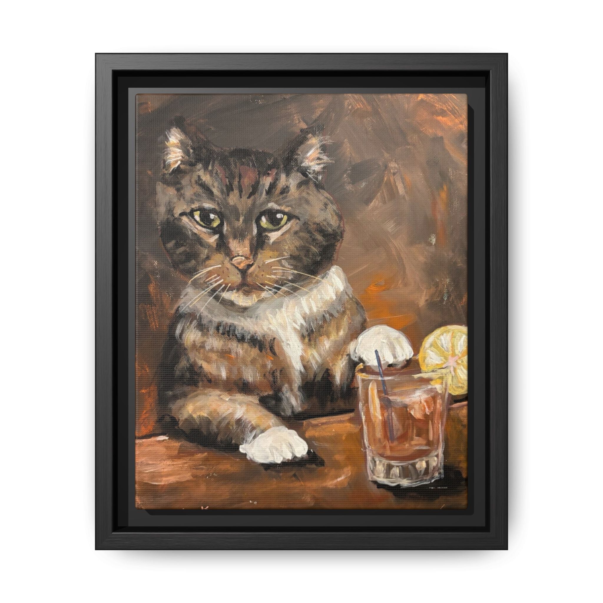 Tabby Cat With Drink - Matte Canvas Wall Art