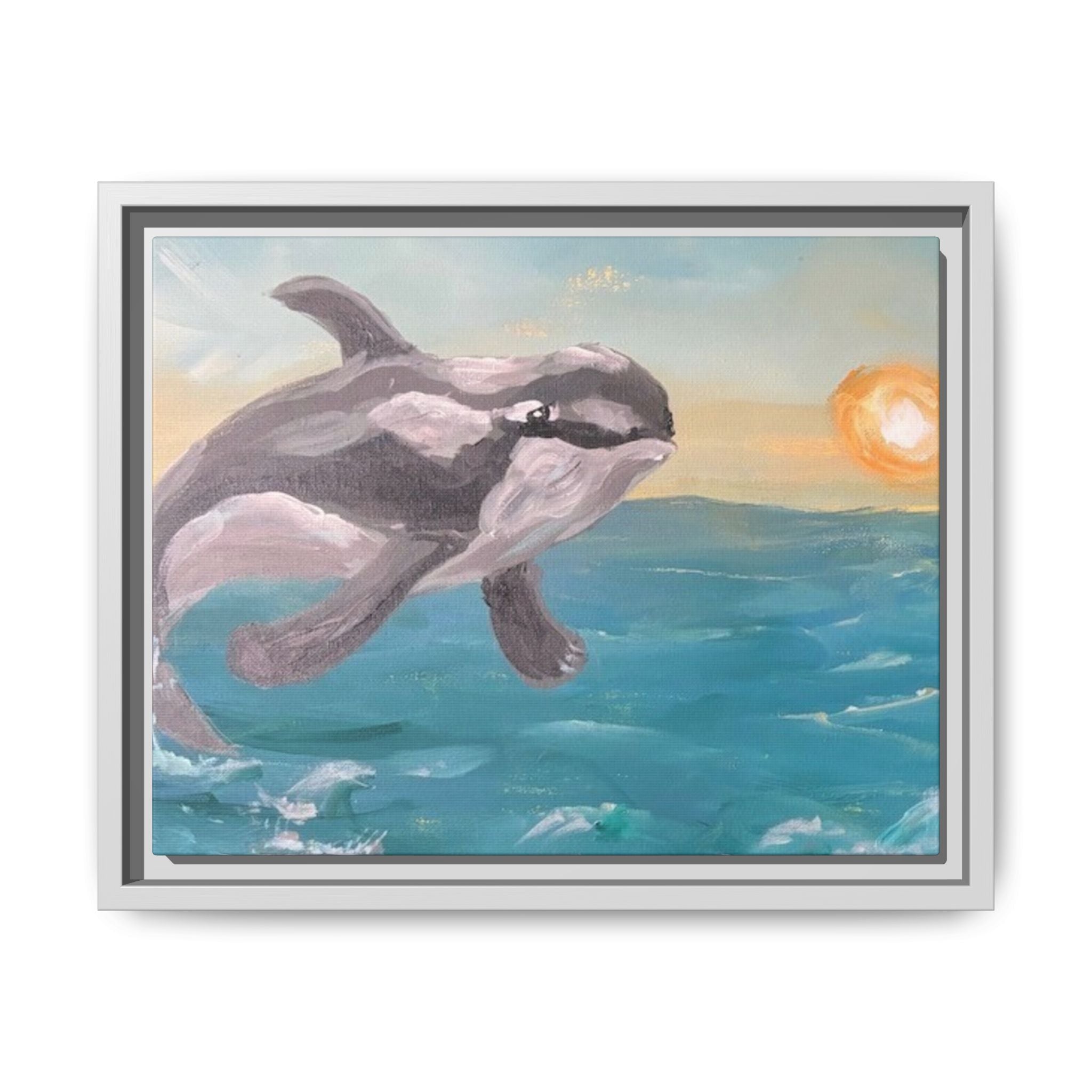Whimsical Dolphin Seascape, framed canvas
