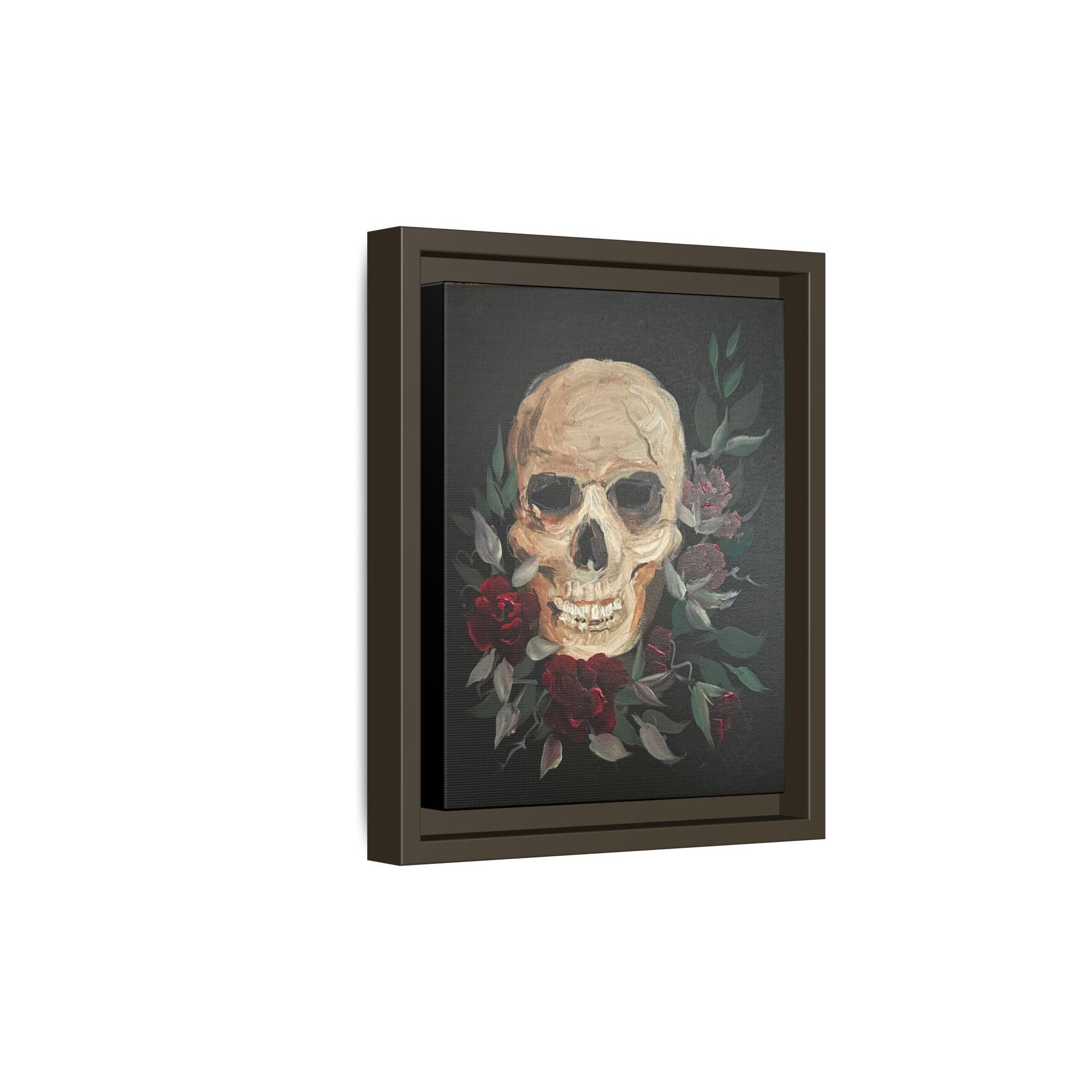 Framed Matte Canvas Skull & Roses Wall Art — Dark Gothic Home Decor