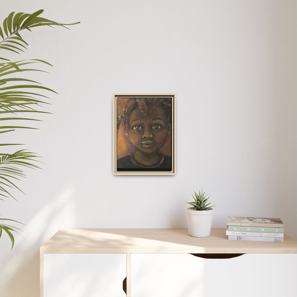 Framed Matte Canvas Portrait – African American Child Wall Art, Warm Earthtone Nursery Décor
