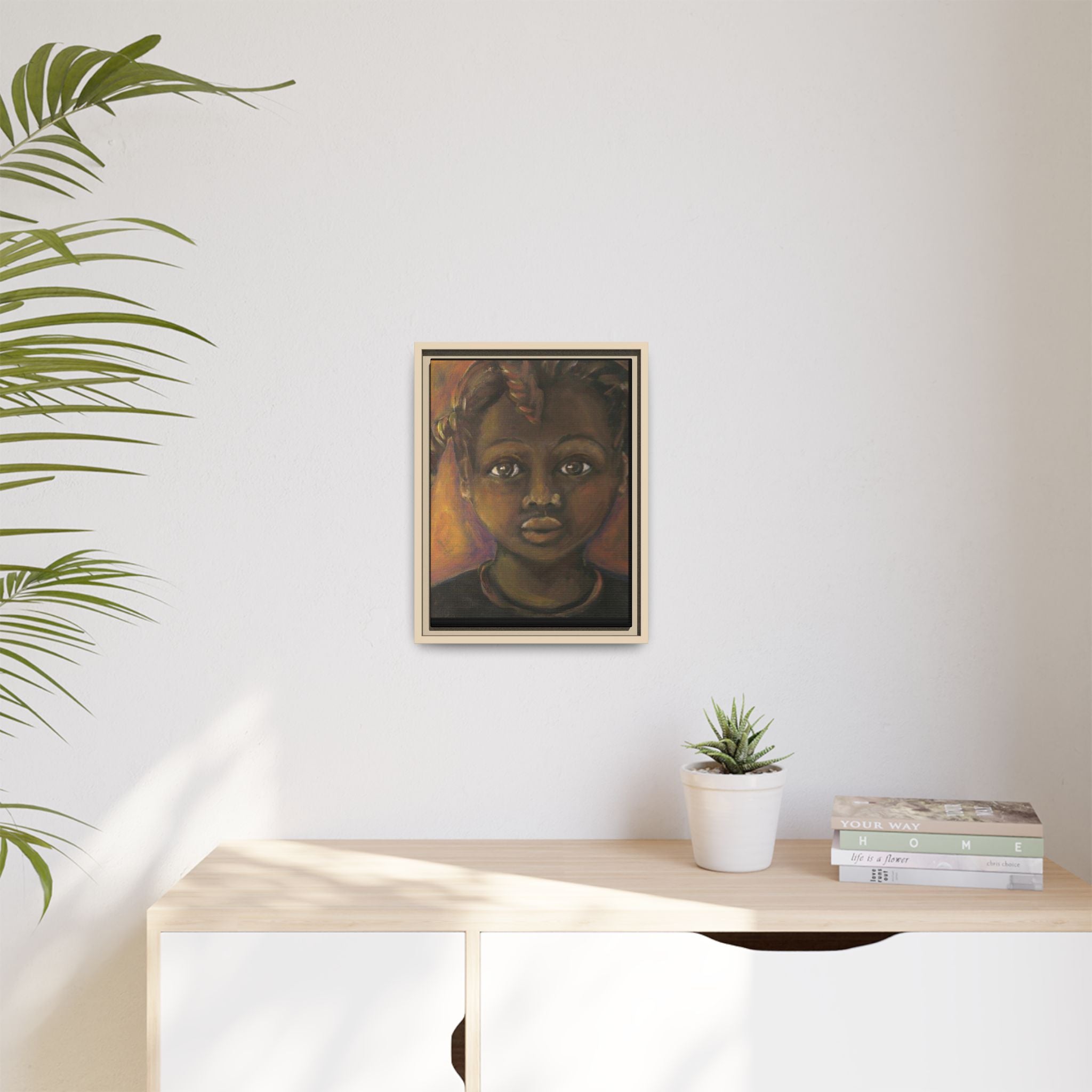 Framed Matte Canvas Portrait – African American Child Wall Art, Warm Earthtone Nursery Décor