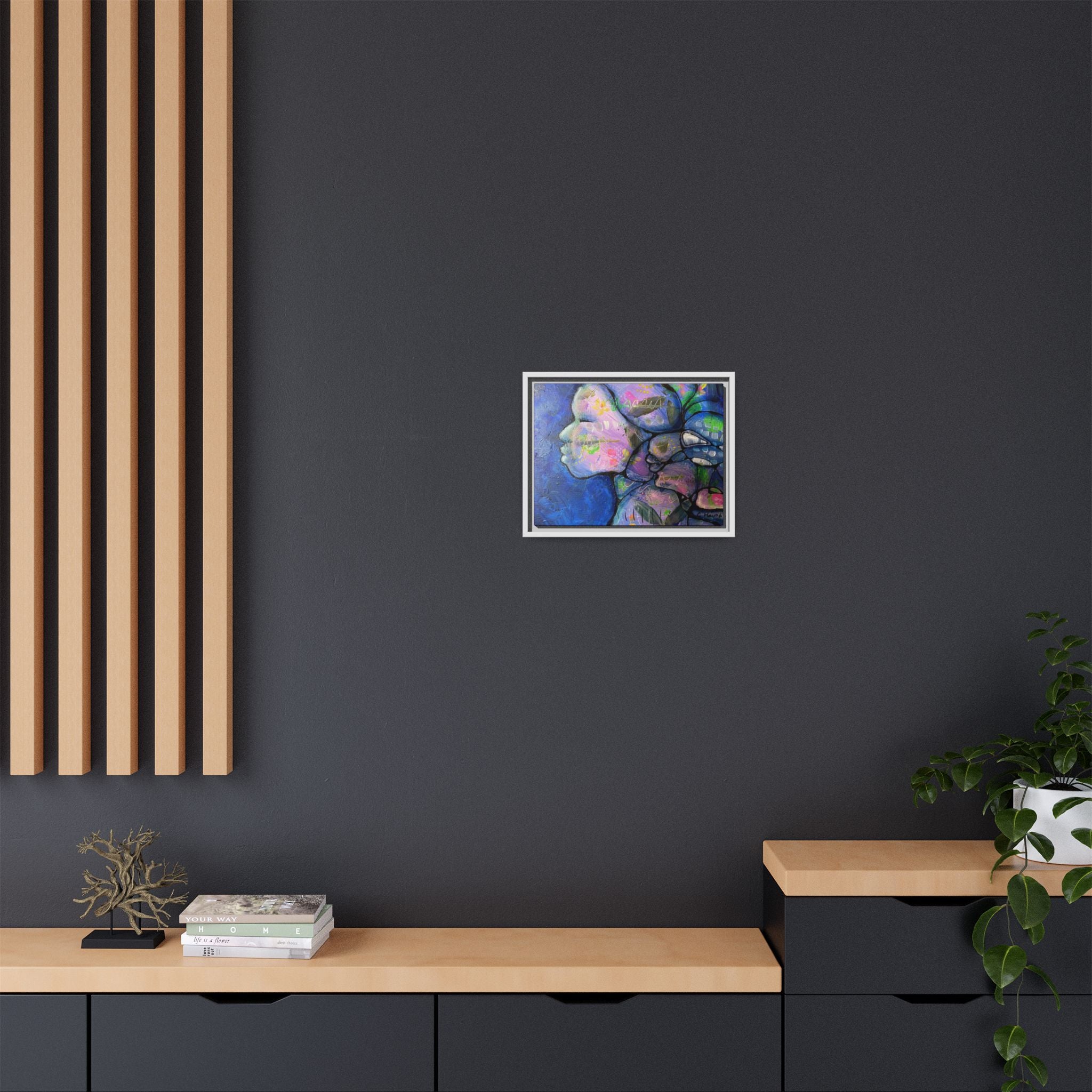 Abstract Woman Framed Matte Canvas Art — Colorful Abstract Profile Portrait