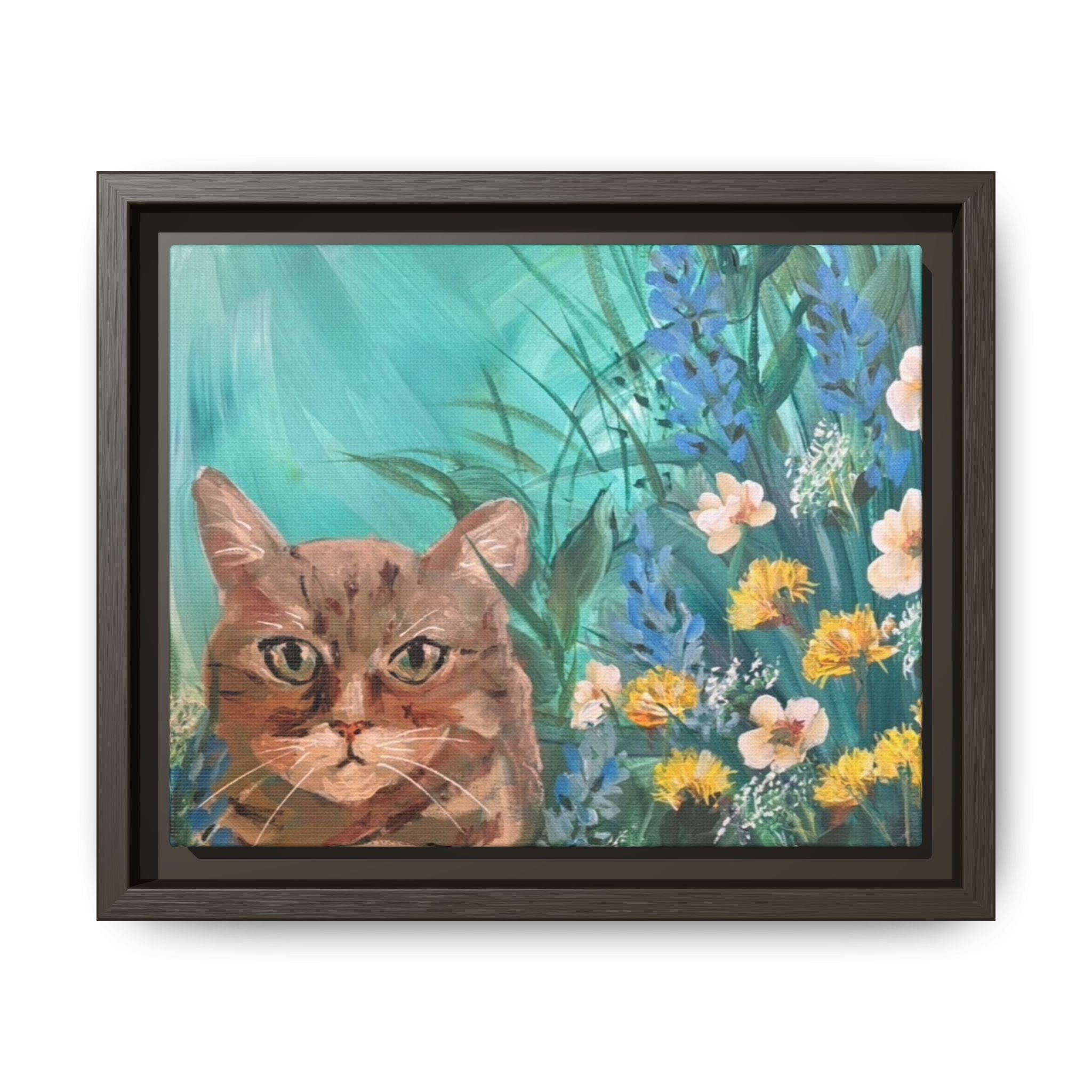 Framed Cat Portrait Canvas — Floral Wall Art