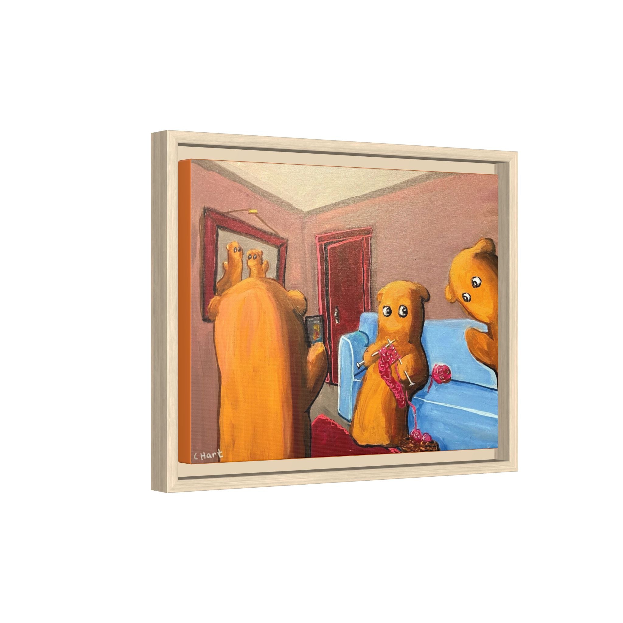 Whimsical Bear Family Framed Canvas Art — Matte Multi-Color Wall Decor