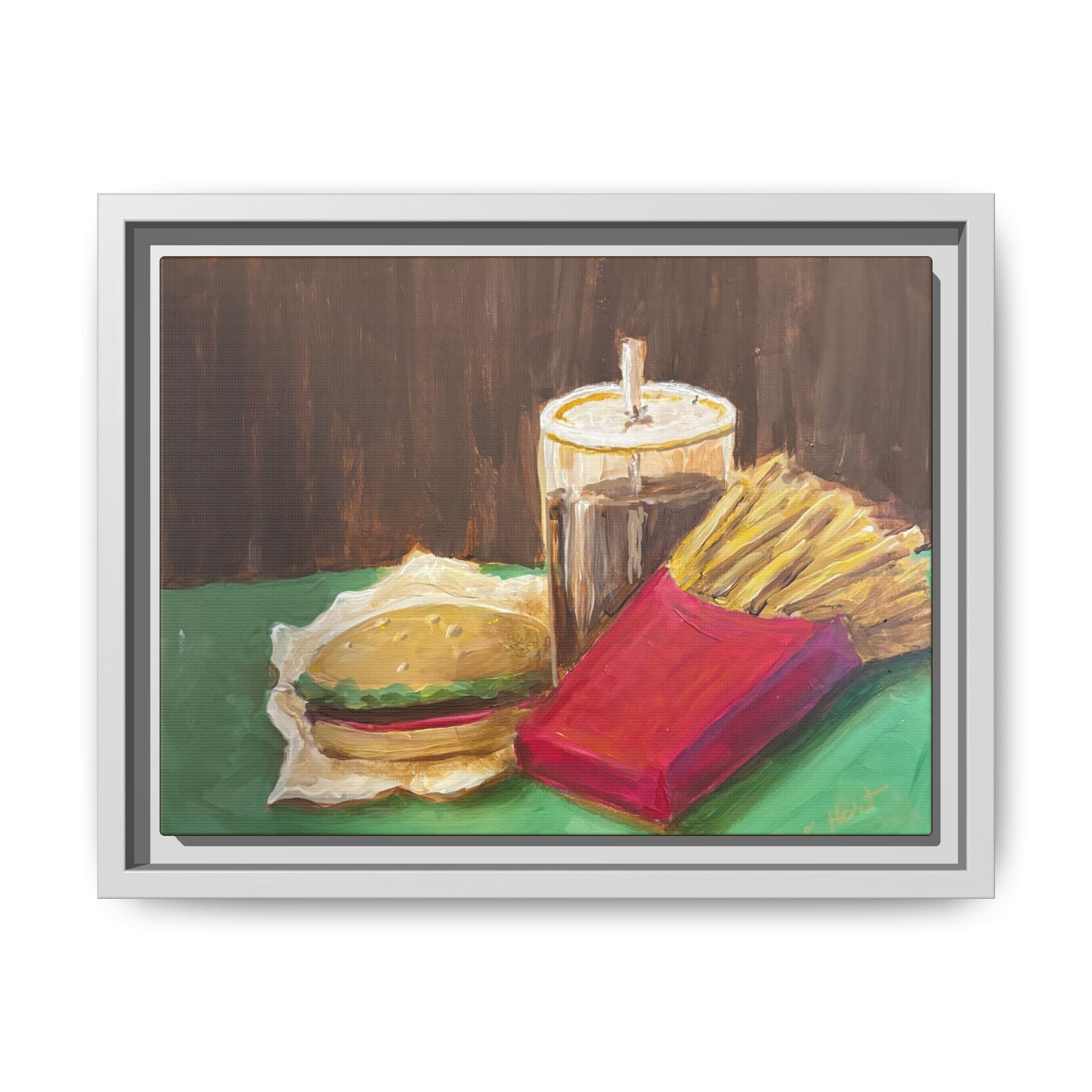 Burger and Fries Matte Canvas, Framed (Multi-color)