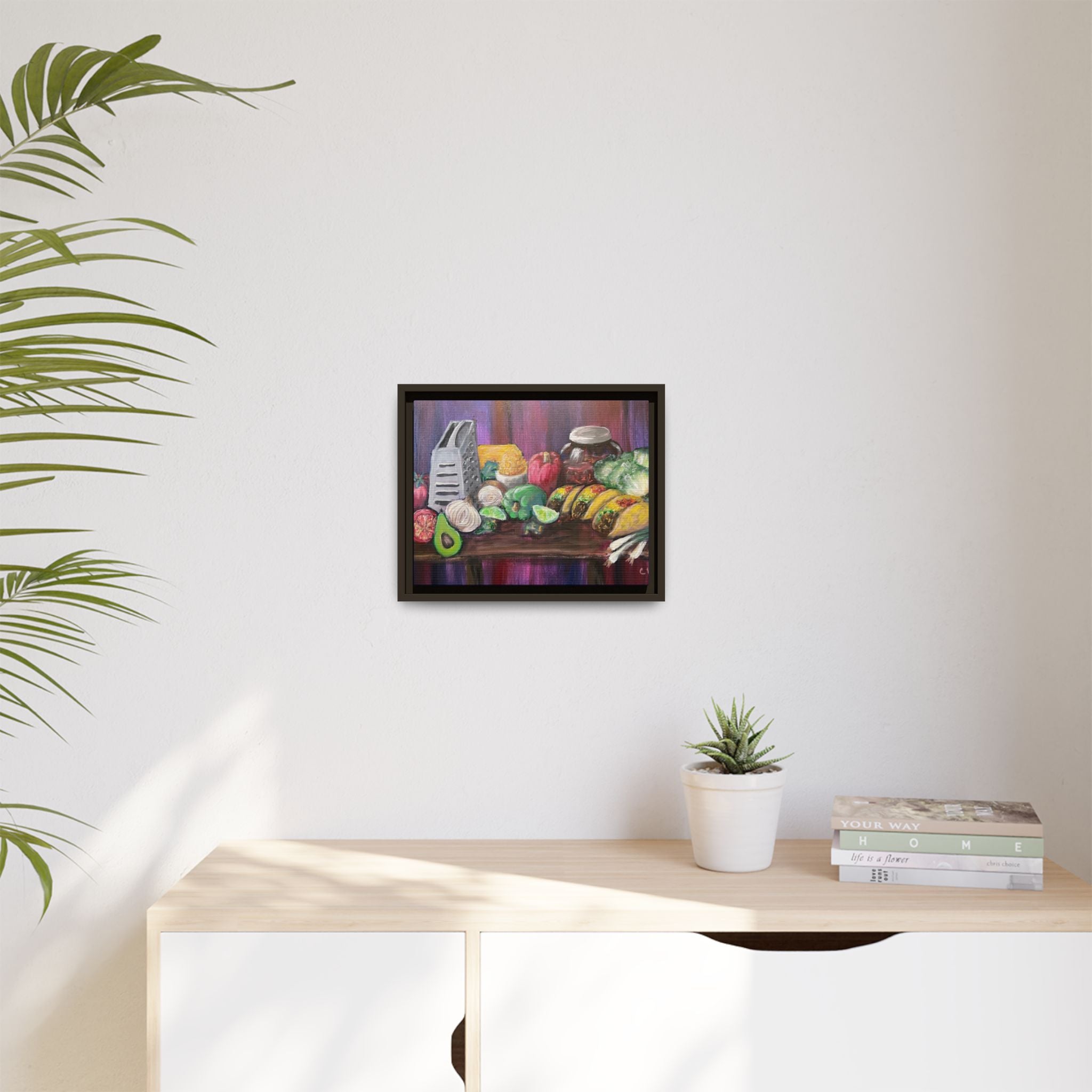Taco Tuesday Framed Matte Canvas: Colorful Kitchen Still Life Painting