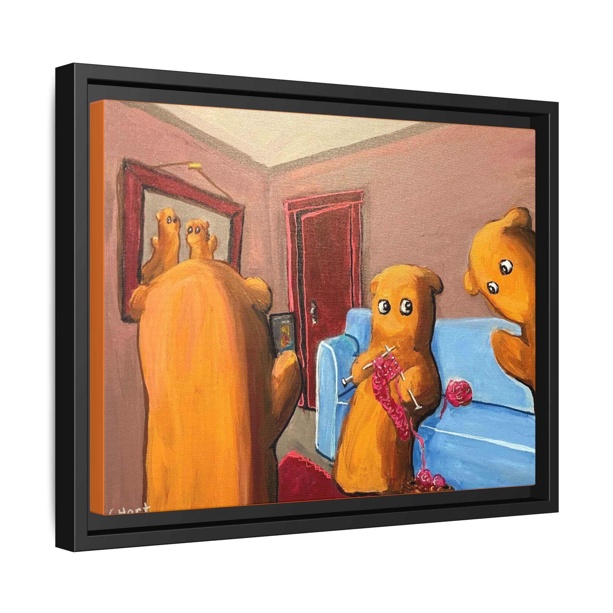 Whimsical Bear Family Framed Canvas Art — Matte Multi-Color Wall Decor