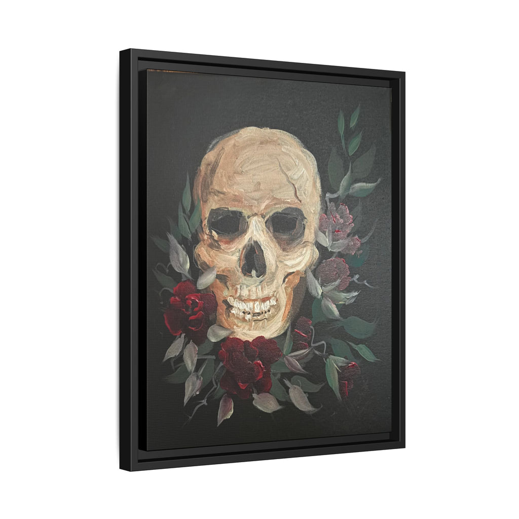 Framed Matte Canvas Skull & Roses Wall Art — Dark Gothic Home Decor