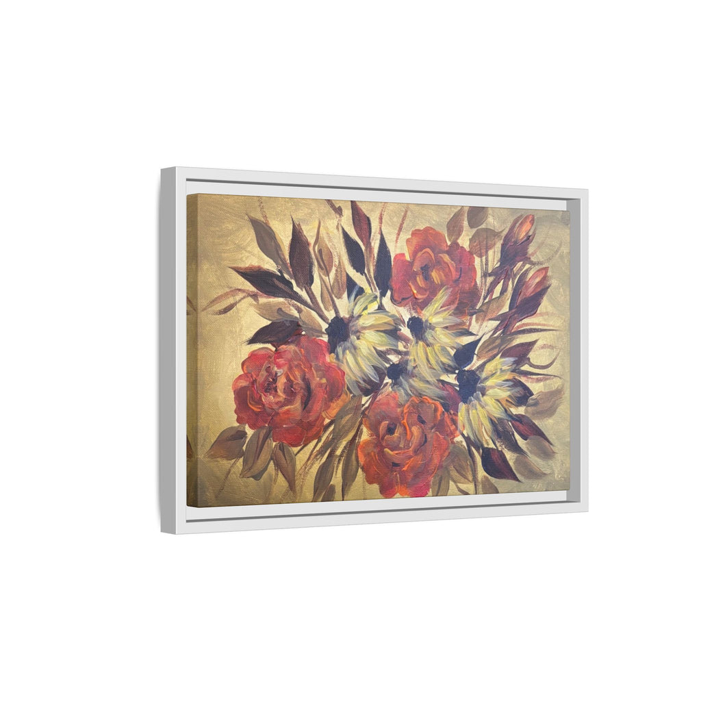 Framed Floral Canvas Wall Art — Vintage Rose Bouquet Matte Print