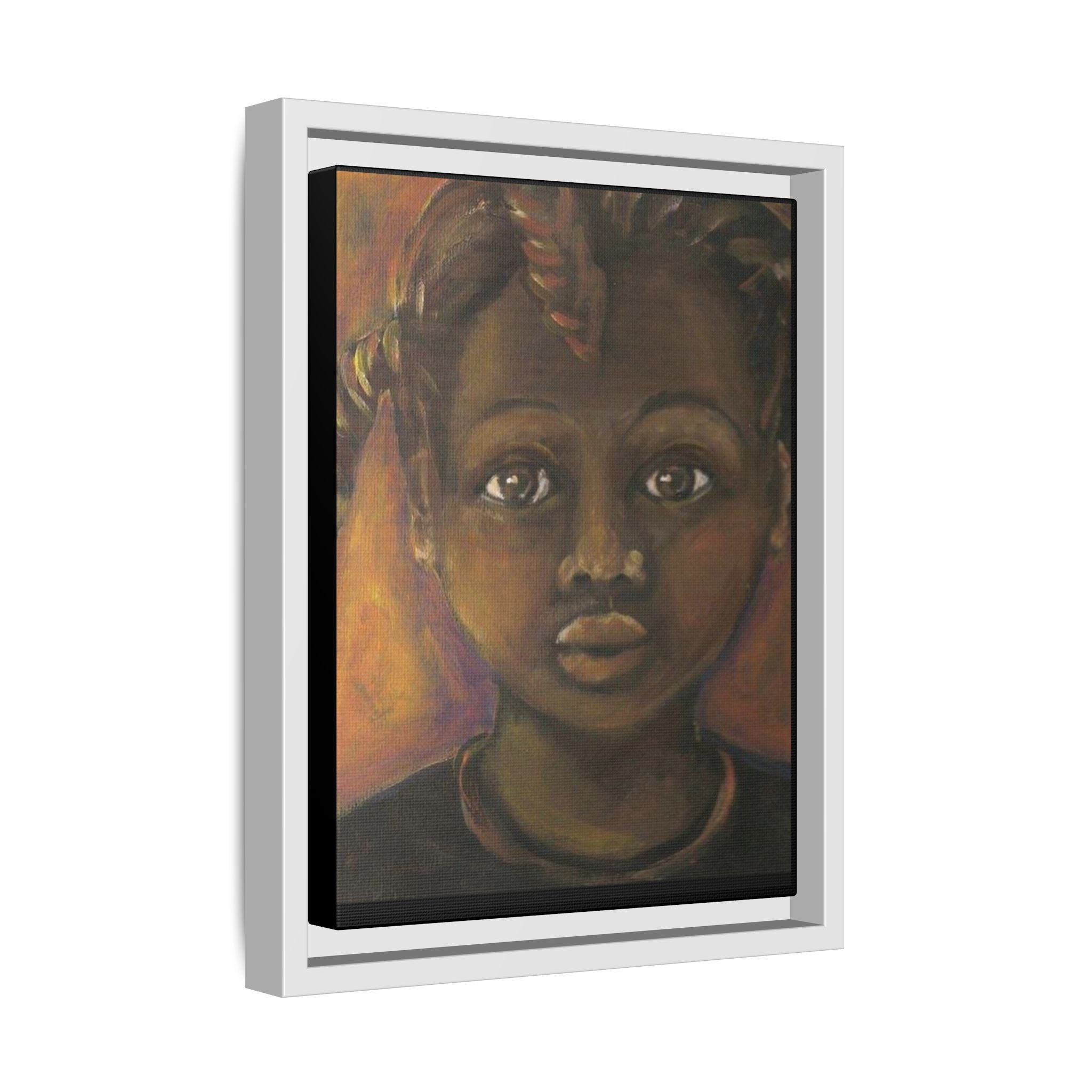Framed Matte Canvas Portrait – African American Child Wall Art, Warm Earthtone Nursery Décor