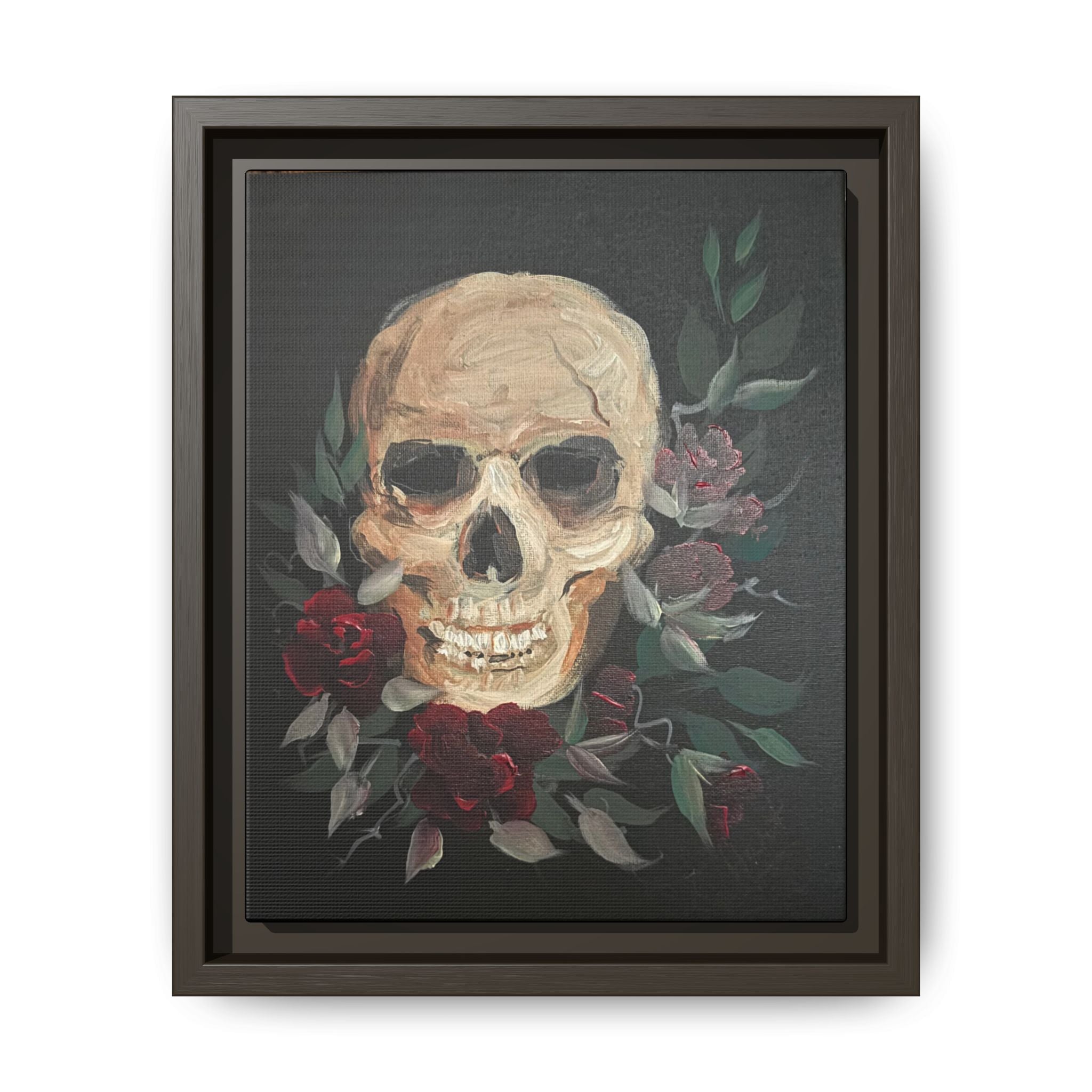 Framed Matte Canvas Skull & Roses Wall Art — Dark Gothic Home Decor