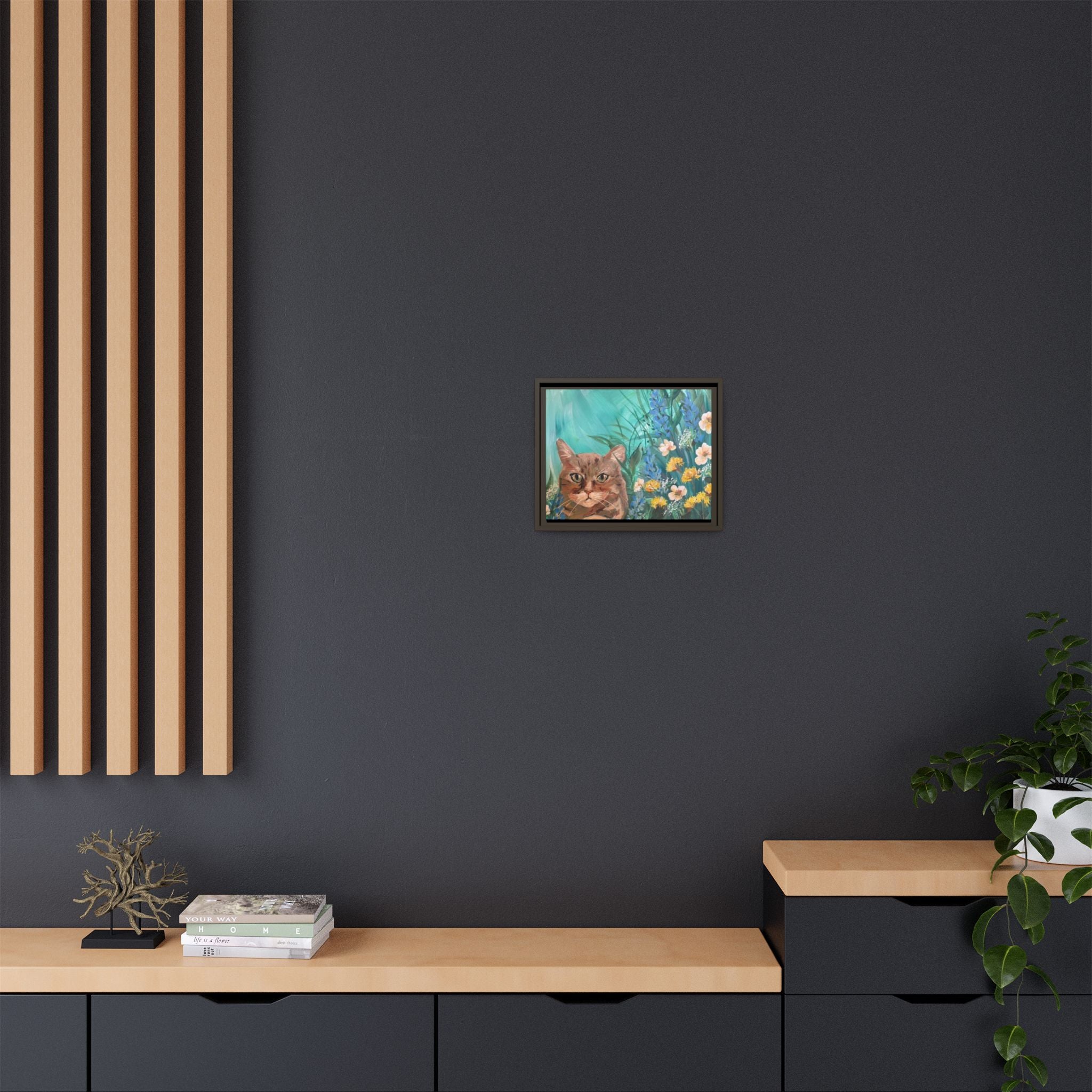 Framed Cat Portrait Canvas — Floral Wall Art