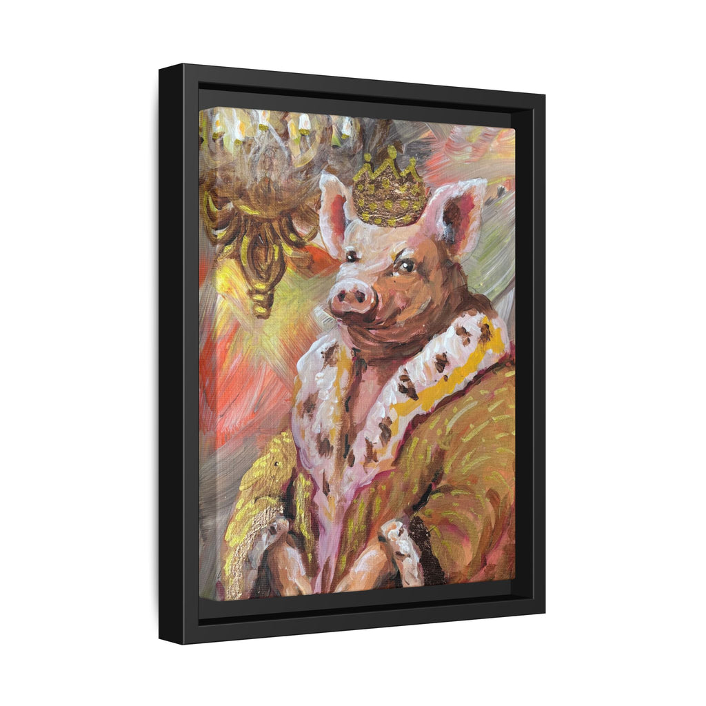 Regal Pig King Framed Canvas Art — Whimsical Farmhouse Wall Decor