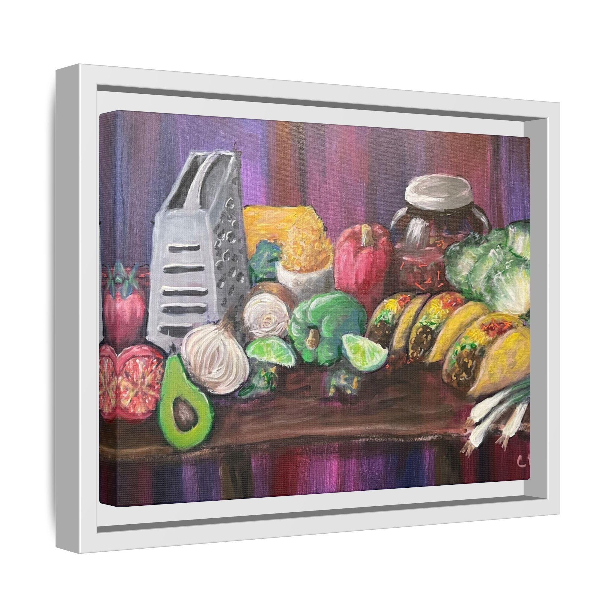 Taco Tuesday Framed Matte Canvas: Colorful Kitchen Still Life Painting