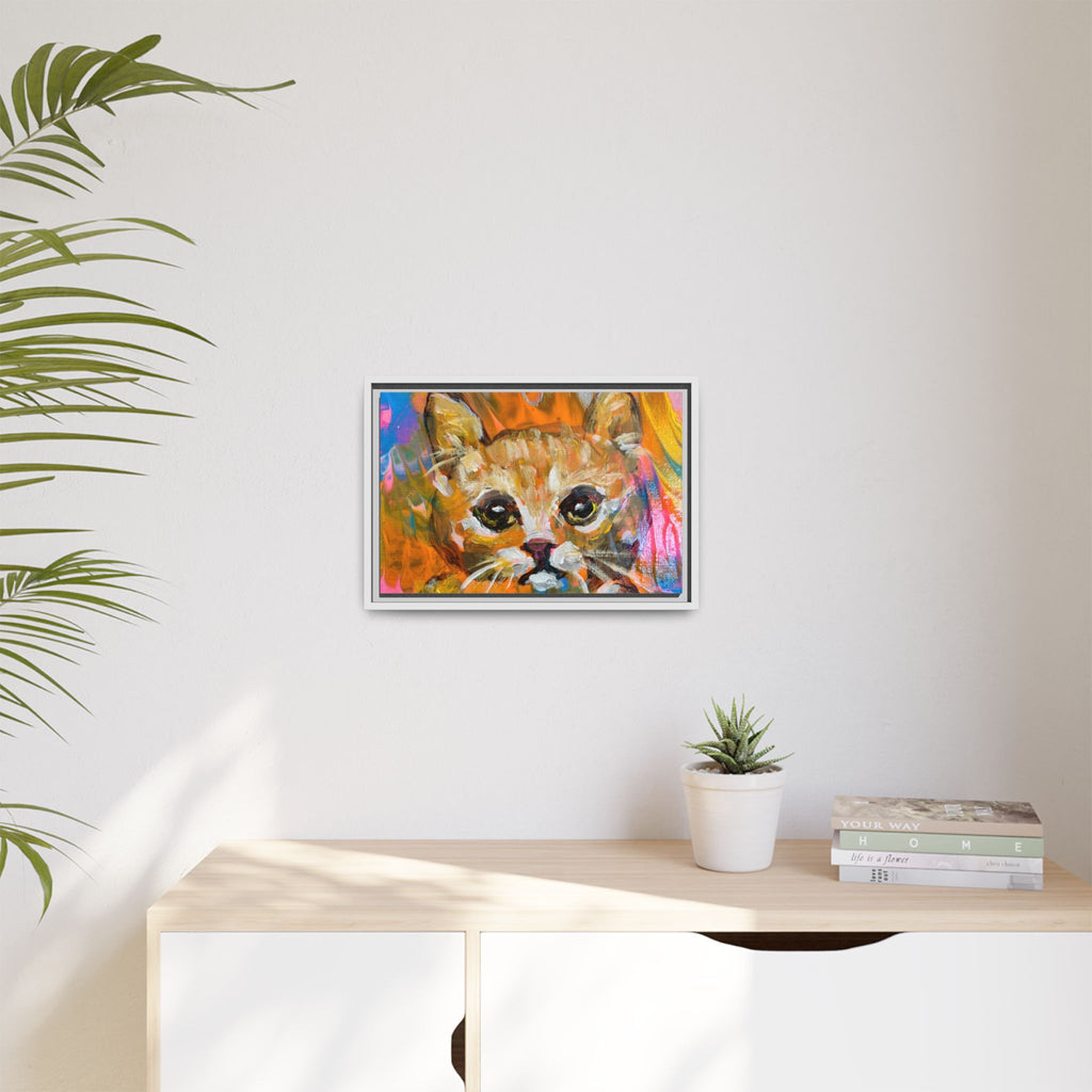 Framed Matte Canvas: Colorful Abstract Ginger Cat Wall Art