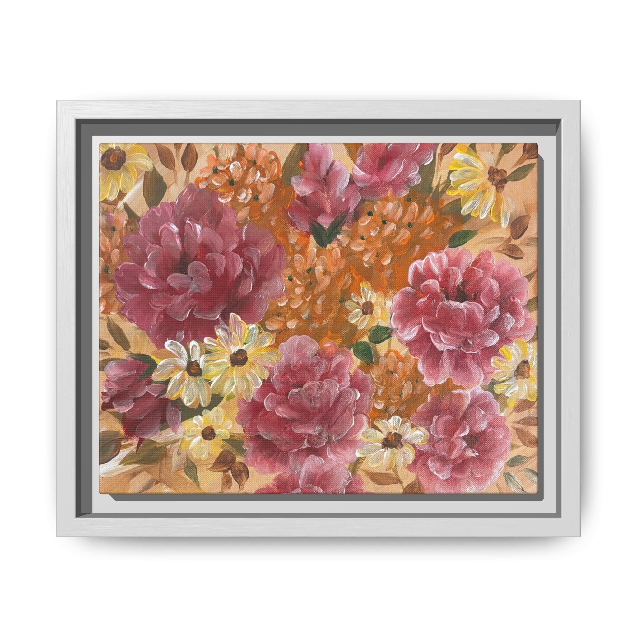 Warm Framed Floral Canvas Print — Vintage Pink Peonies Wall Art