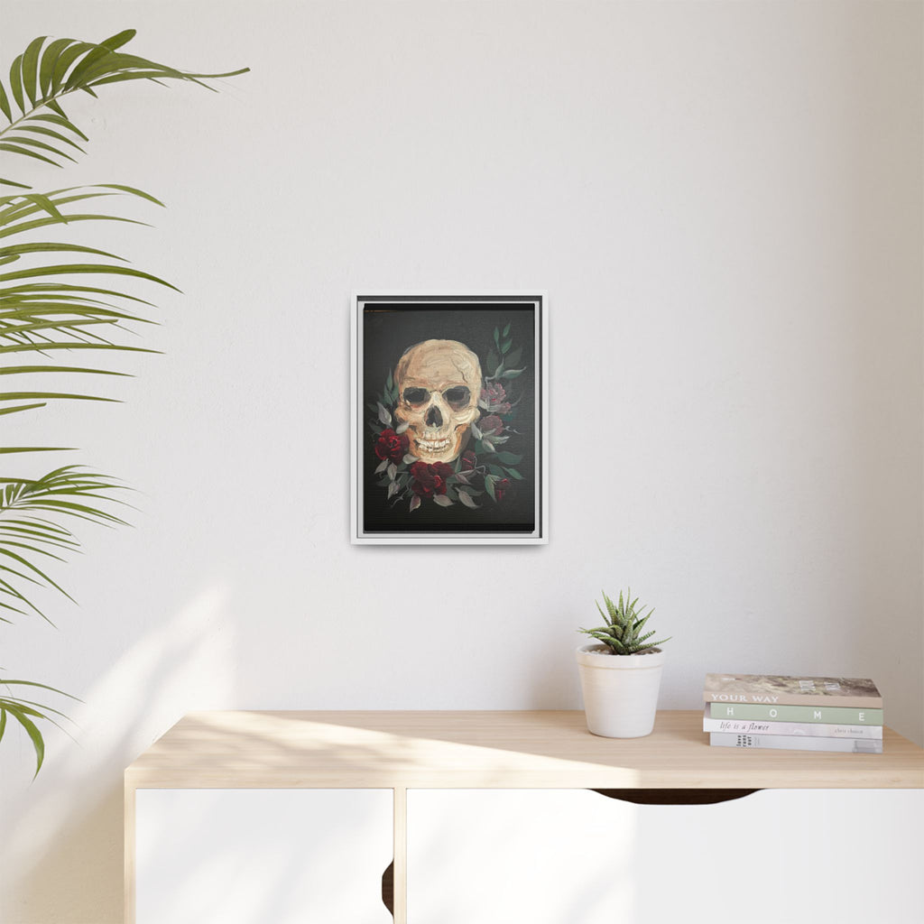 Framed Matte Canvas Skull & Roses Wall Art — Dark Gothic Home Decor