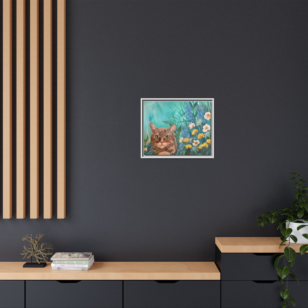 Framed Cat Portrait Canvas — Floral Wall Art