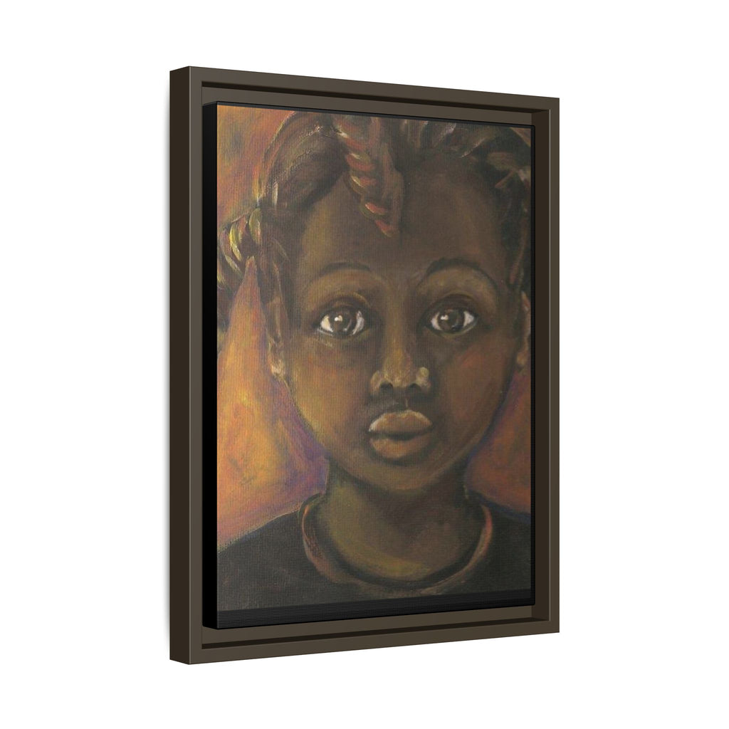 Framed Matte Canvas Portrait – African American Child Wall Art, Warm Earthtone Nursery Décor