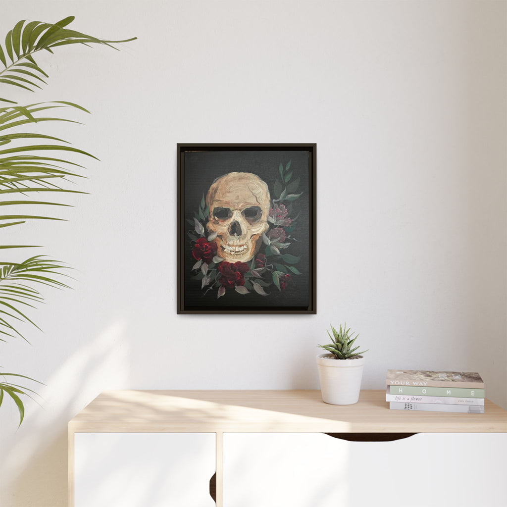 Framed Matte Canvas Skull & Roses Wall Art — Dark Gothic Home Decor
