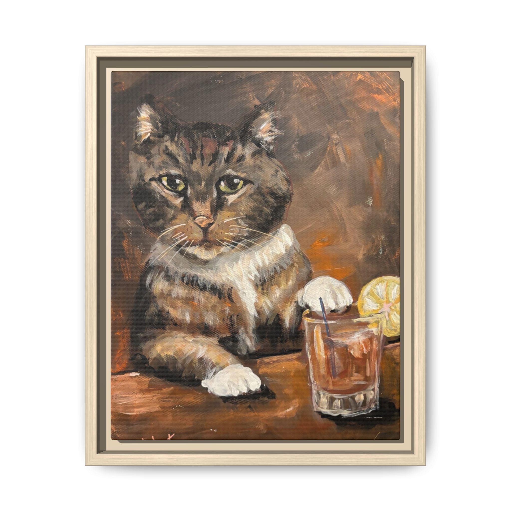 Tabby Cat With Drink - Matte Canvas Wall Art
