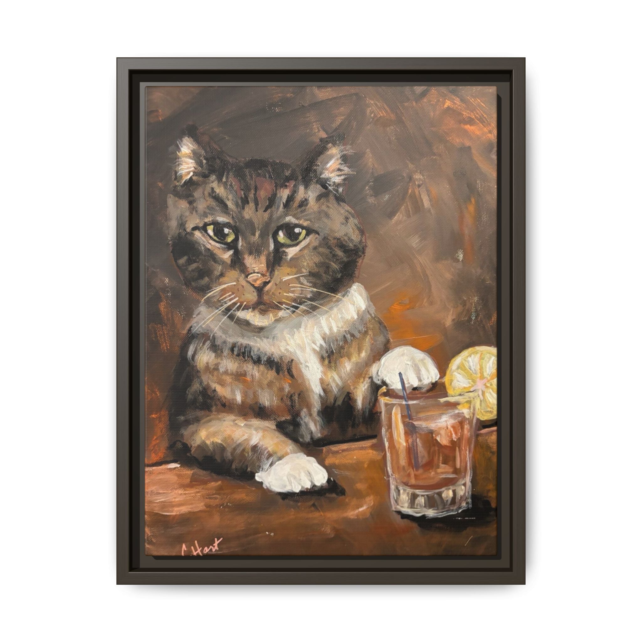 Tabby Cat With Drink - Matte Canvas Wall Art