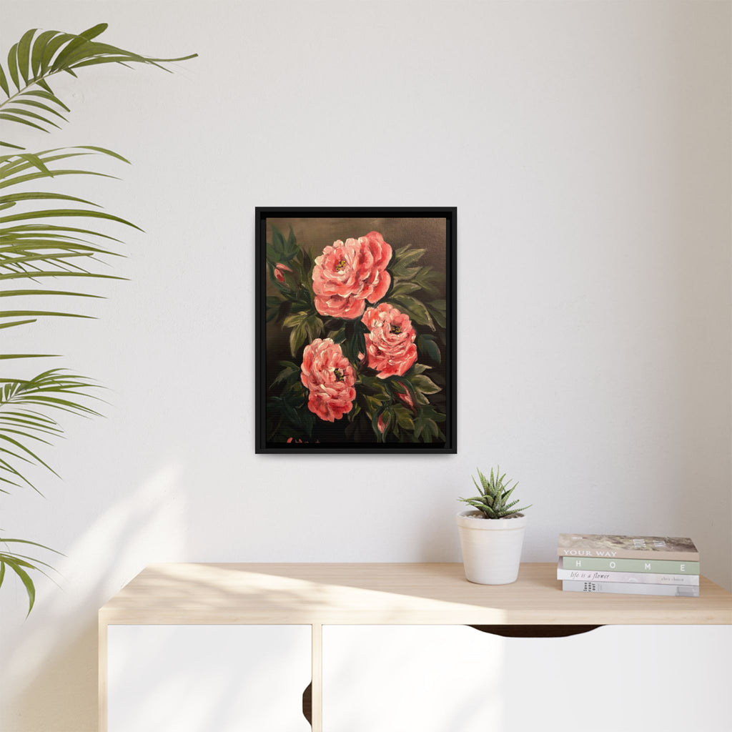 Framed Floral Canvas Art — Pink Peonies Matte Print