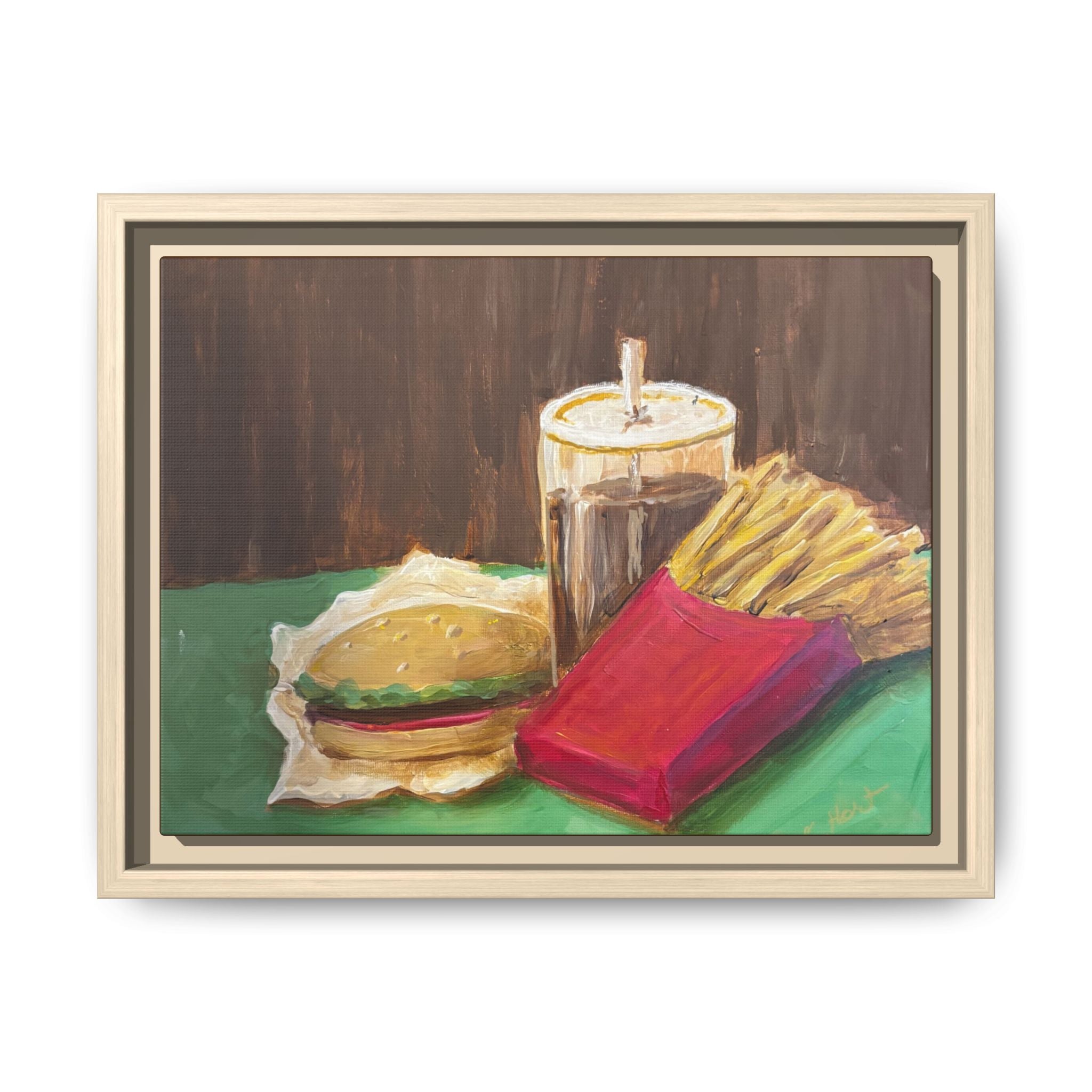 Burger and Fries Matte Canvas, Framed (Multi-color)