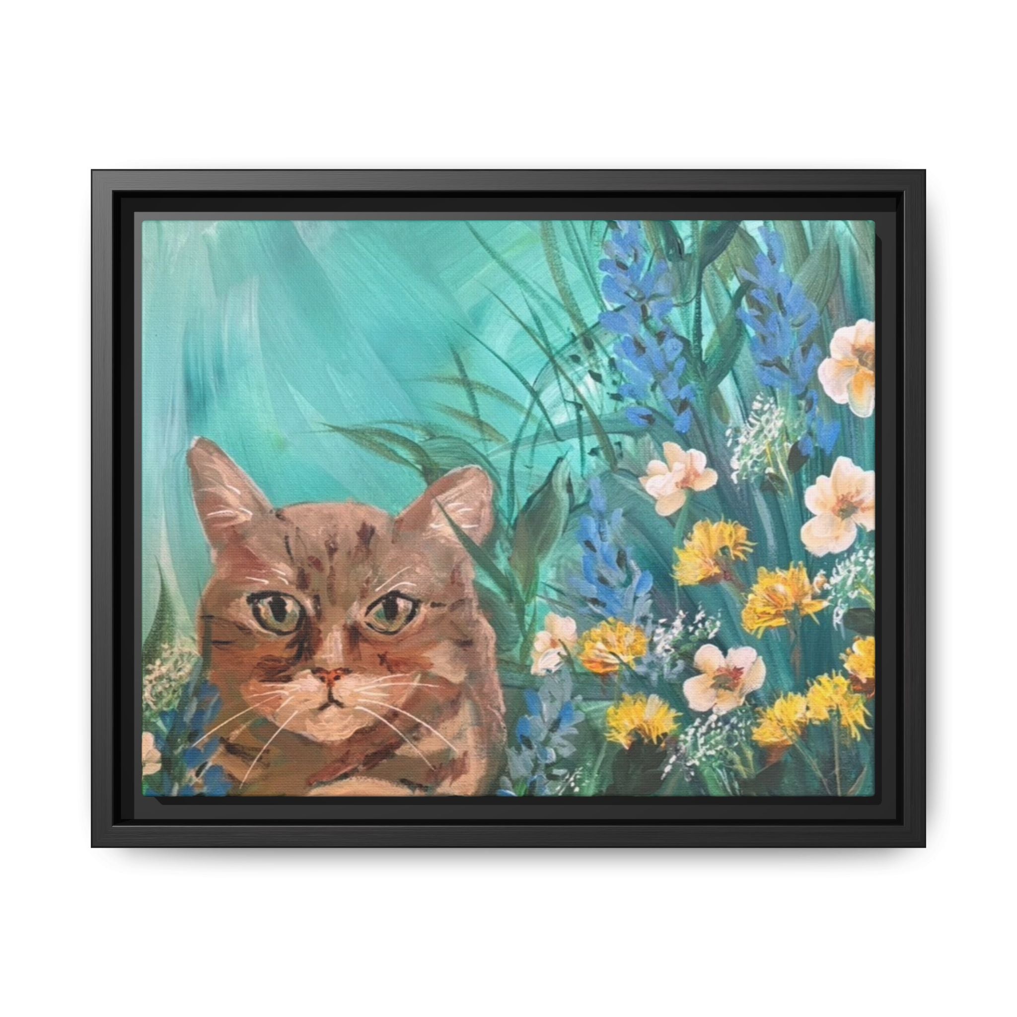 Framed Cat Portrait Canvas — Floral Wall Art