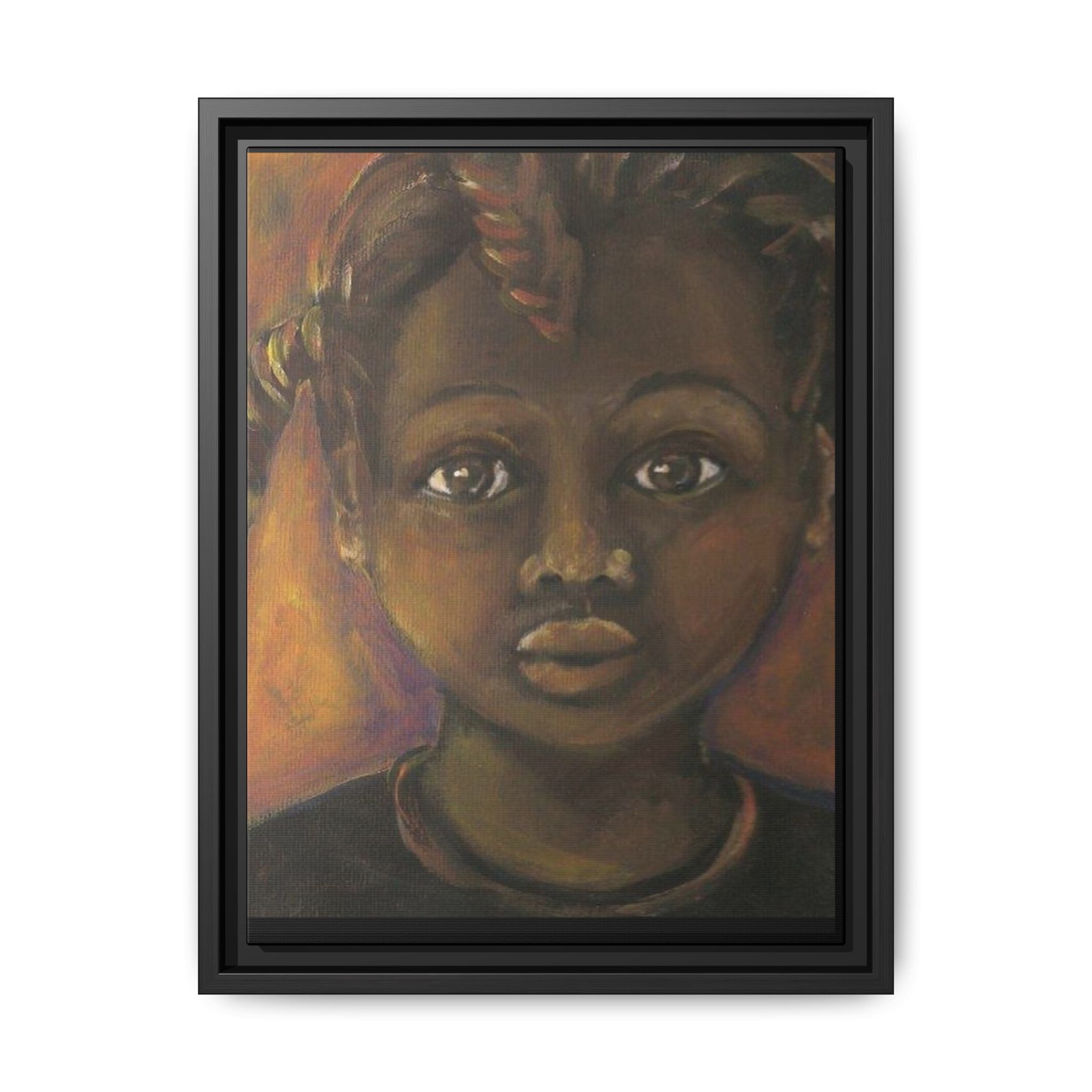 Framed Matte Canvas Portrait – African American Child Wall Art, Warm Earthtone Nursery Décor