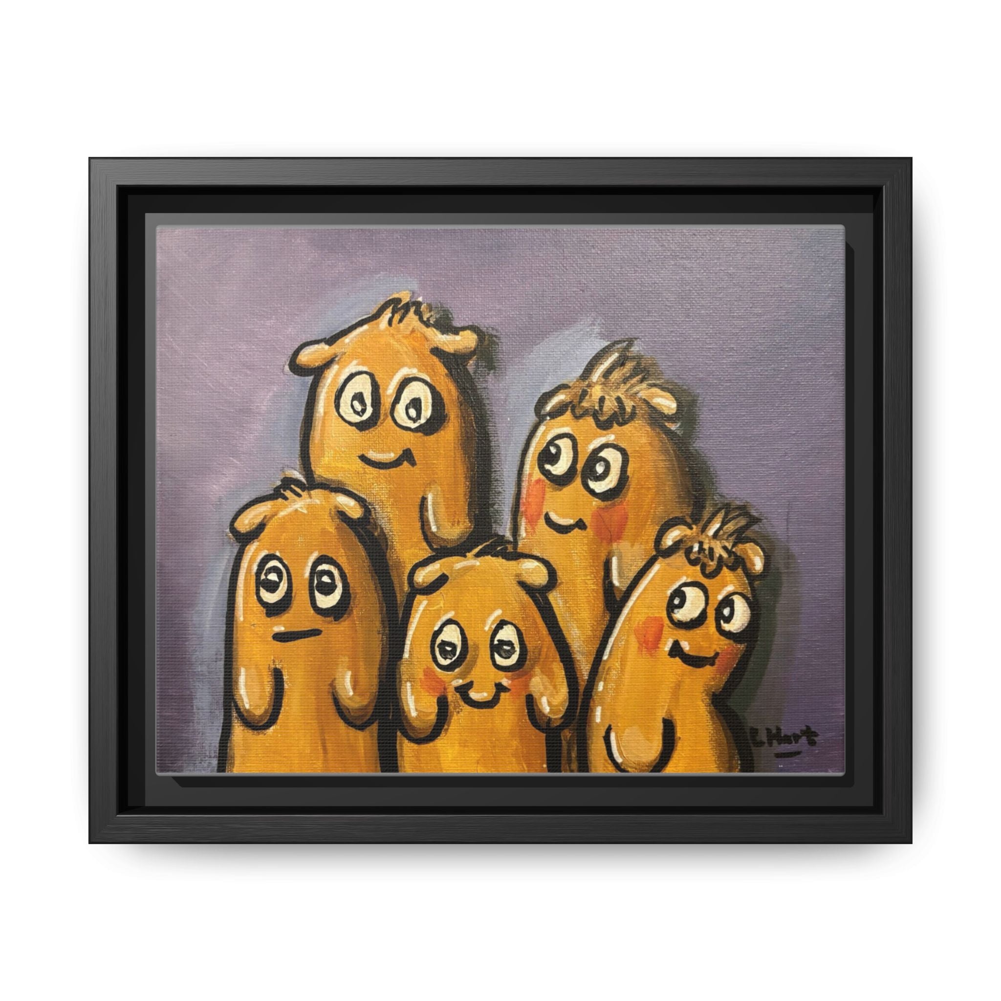 Whimsical Family Monsters Matte Canvas Framed Wall Art