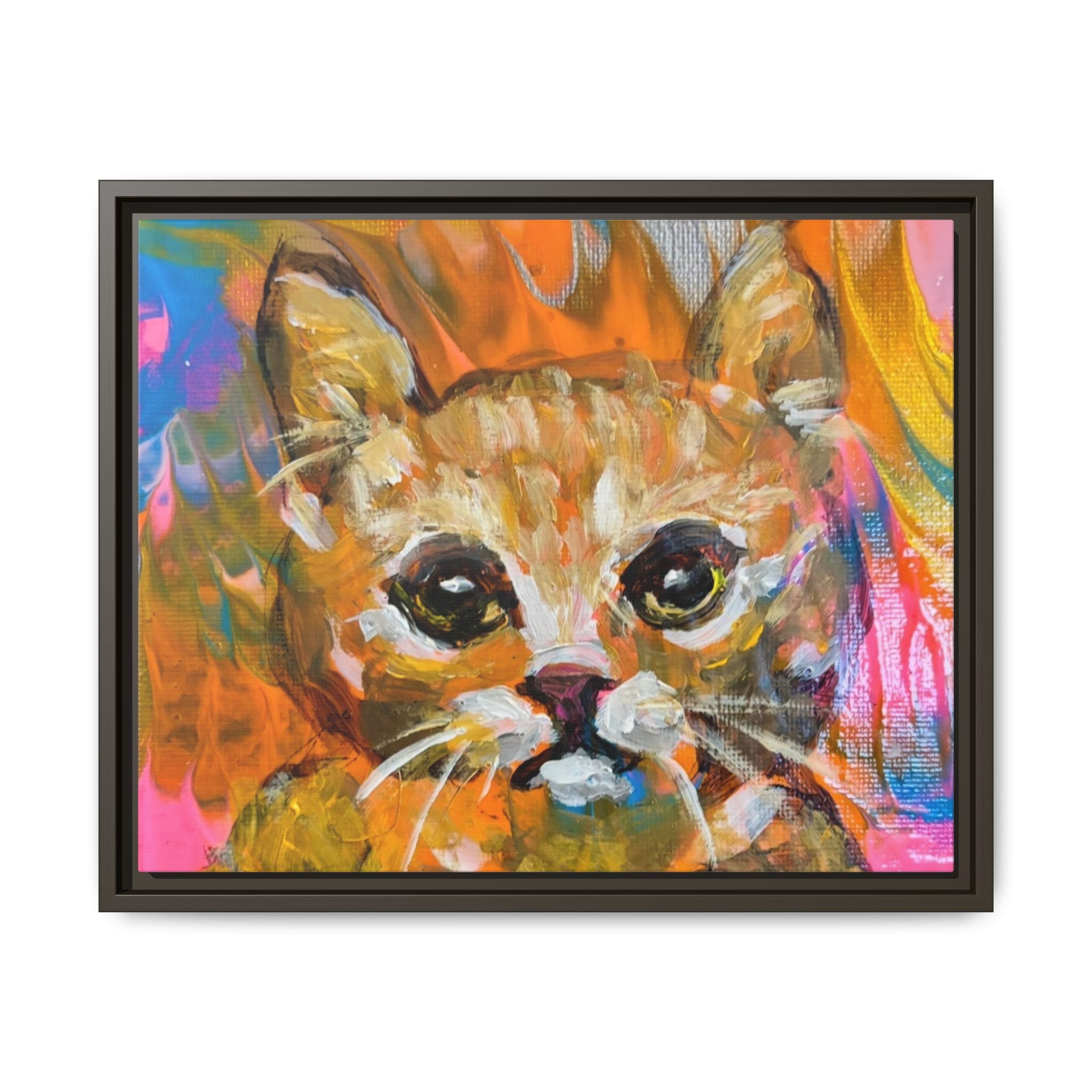 Framed Matte Canvas: Colorful Abstract Ginger Cat Wall Art