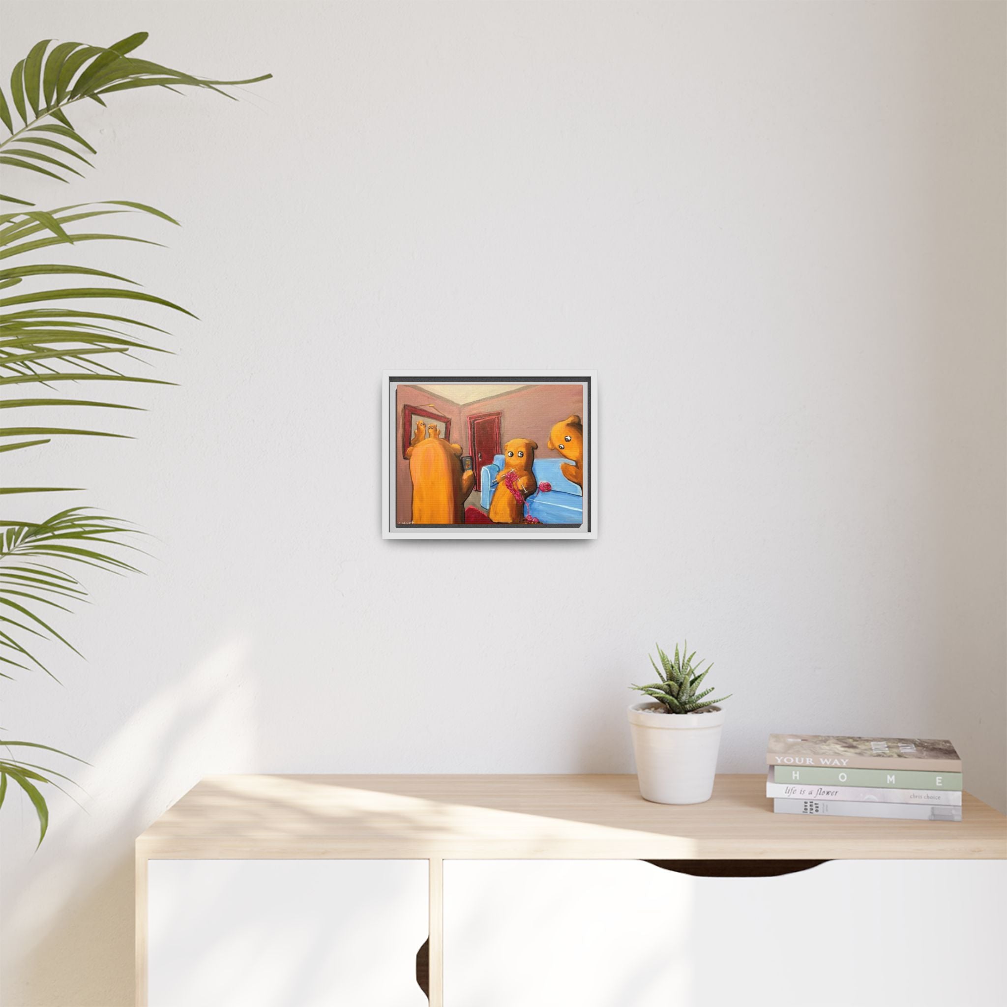 Whimsical Bear Family Framed Canvas Art — Matte Multi-Color Wall Decor