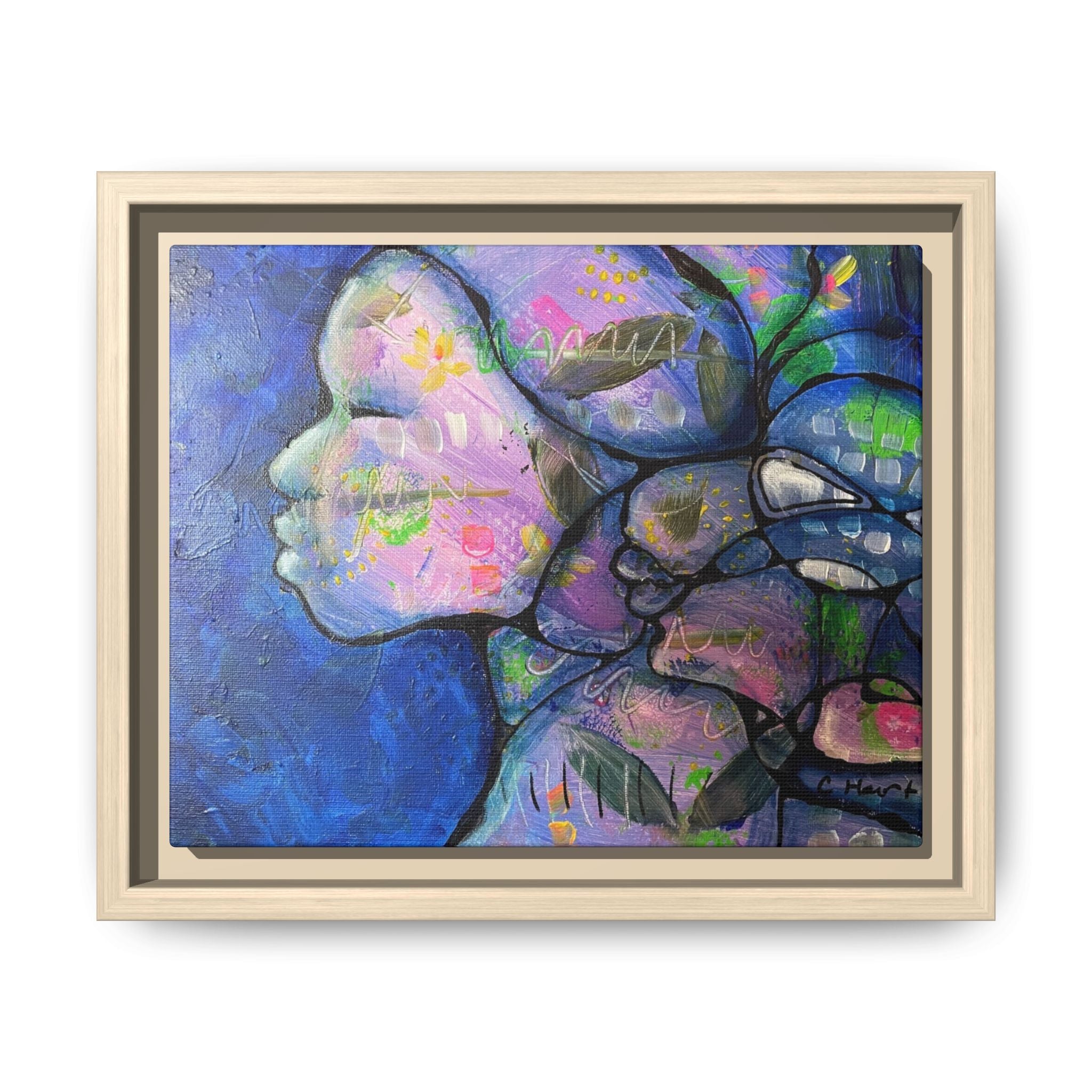 Abstract Woman Framed Matte Canvas Art — Colorful Abstract Profile Portrait