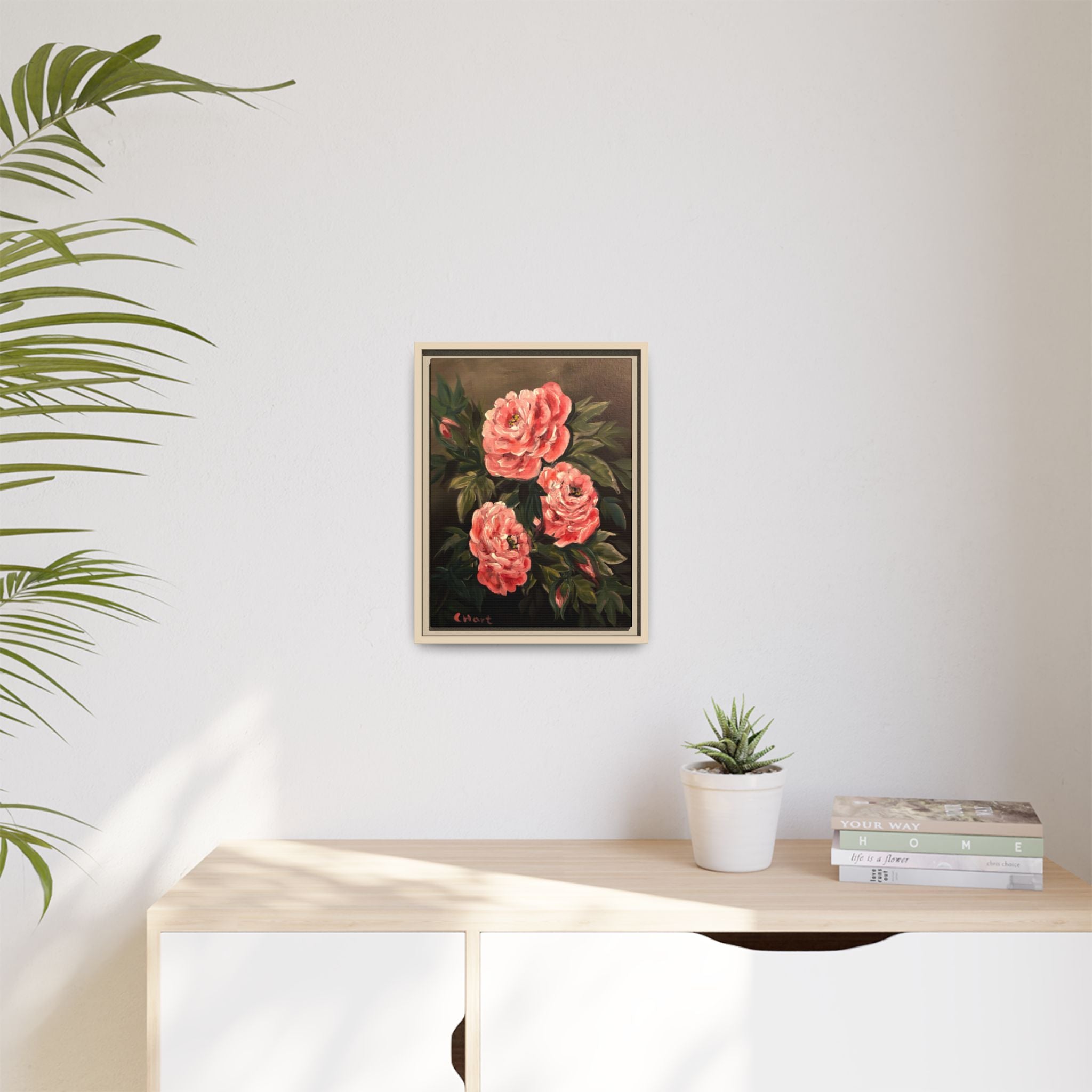 Framed Floral Canvas Art — Pink Peonies Matte Print