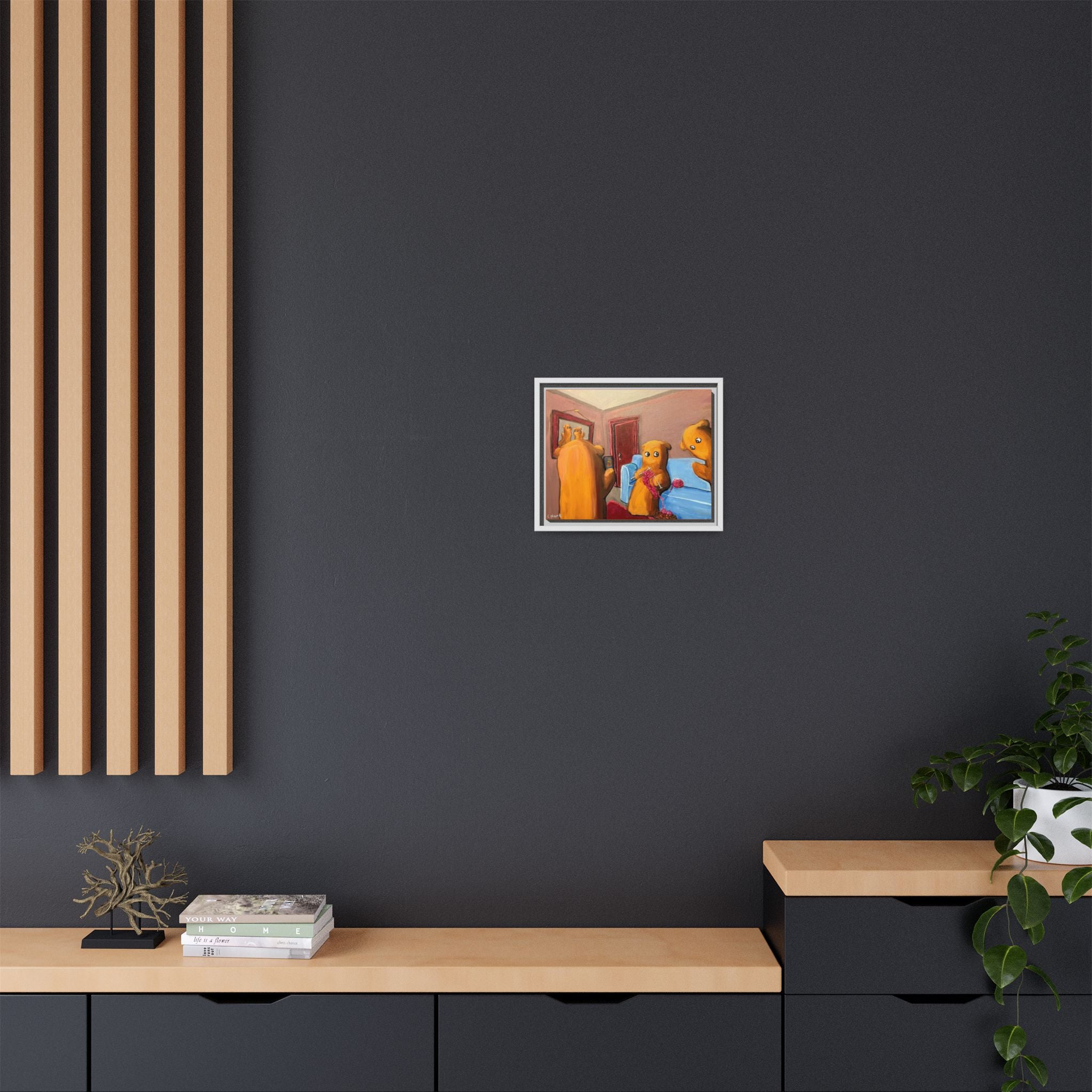 Whimsical Bear Family Framed Canvas Art — Matte Multi-Color Wall Decor